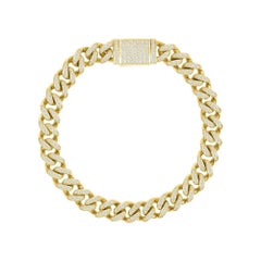 Bracciale Cuban Link con diamante rotondo in oro giallo 14K