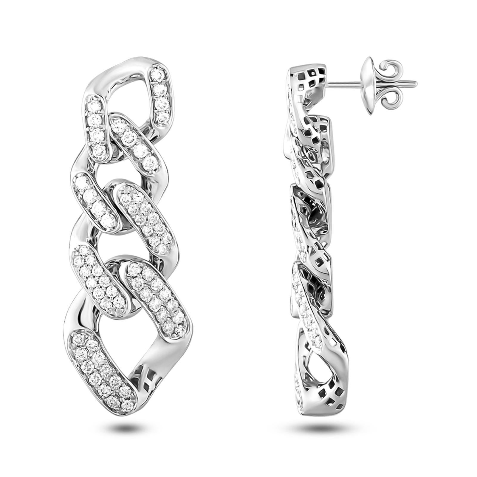 18k White Gold Diamond Cuban Link Chain Earrings.

There Is No Doubt That It Is Not Just A Trend, Cuban Link Chains Are Of A Superior, Long-Lasting Design, And They Are To Stay.

18 Karat White Gold 13.55gr.
Round White Diamonds 1.78 Carat E Color