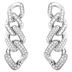 Cuban Tank Link Diamond 18K White Gold Earrings 1.78 Ctw. Round Cut Drop Earring
