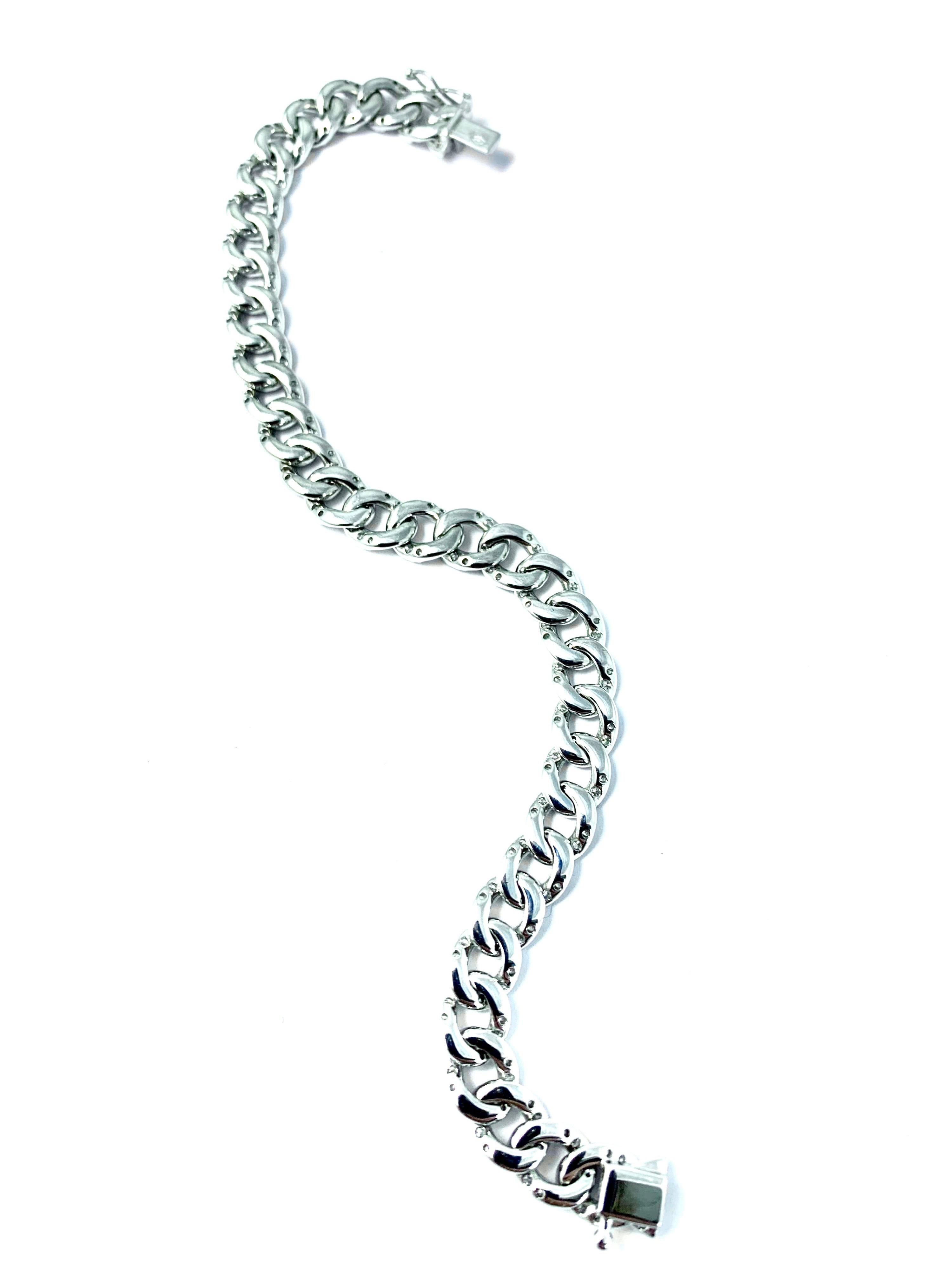 Pulsera Cubana de Oro Blanco Macizo con Diamantes Corte redondo en venta