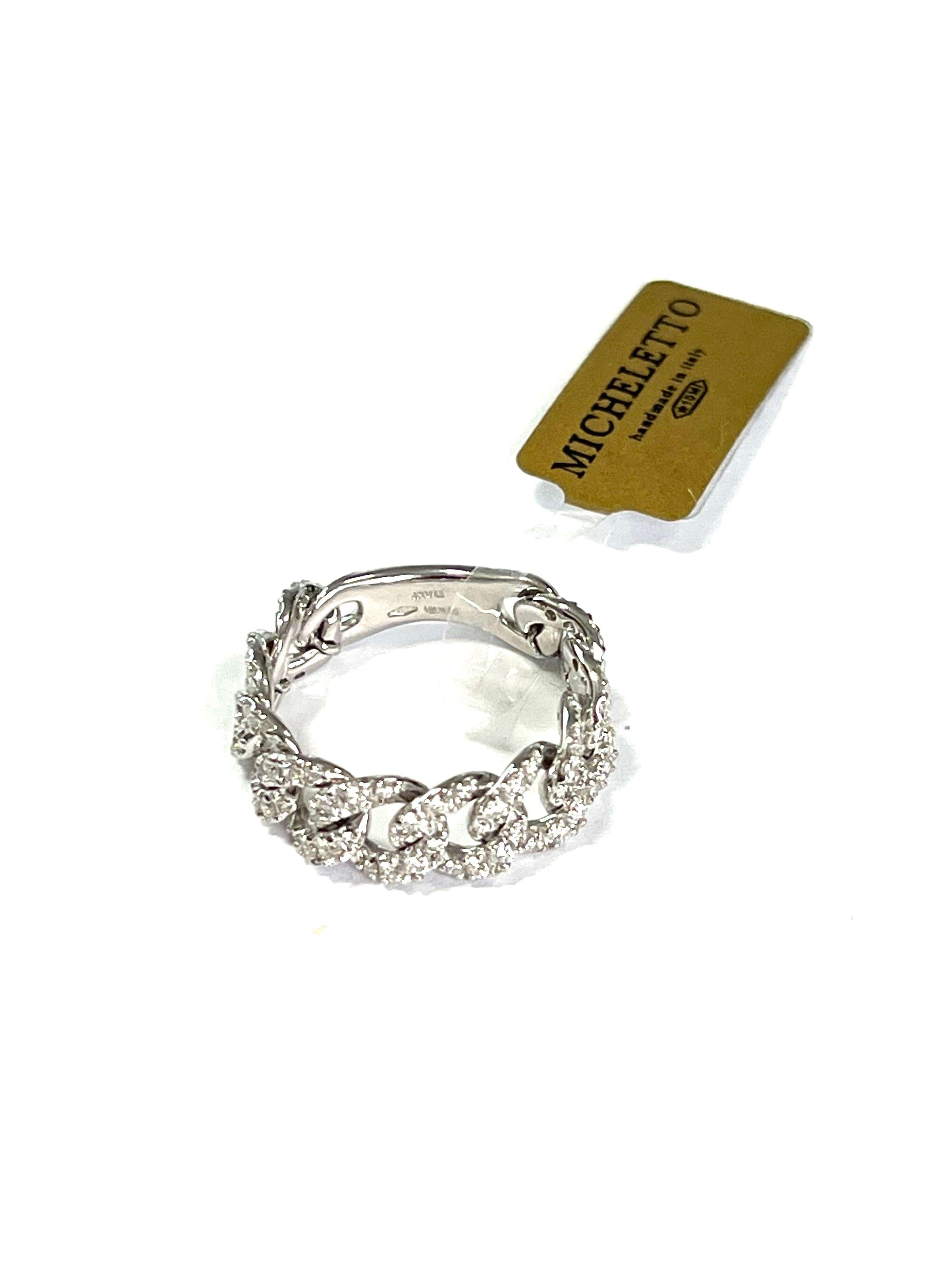 Moderno Anello Cubano in oro bianco massiccio con diamanti in vendita