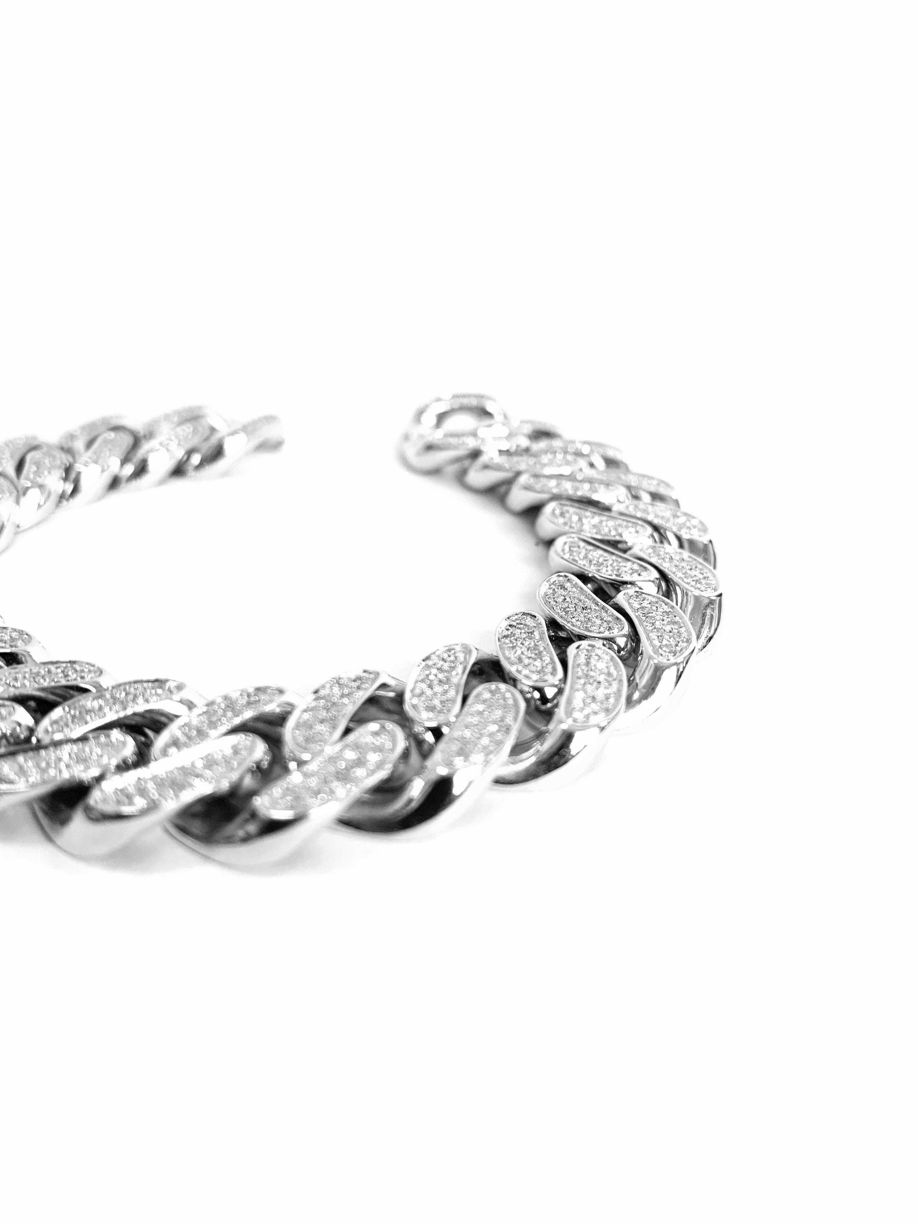 Cuban White 18 Karat Gold Bracelet Made in Italy For Sale 1