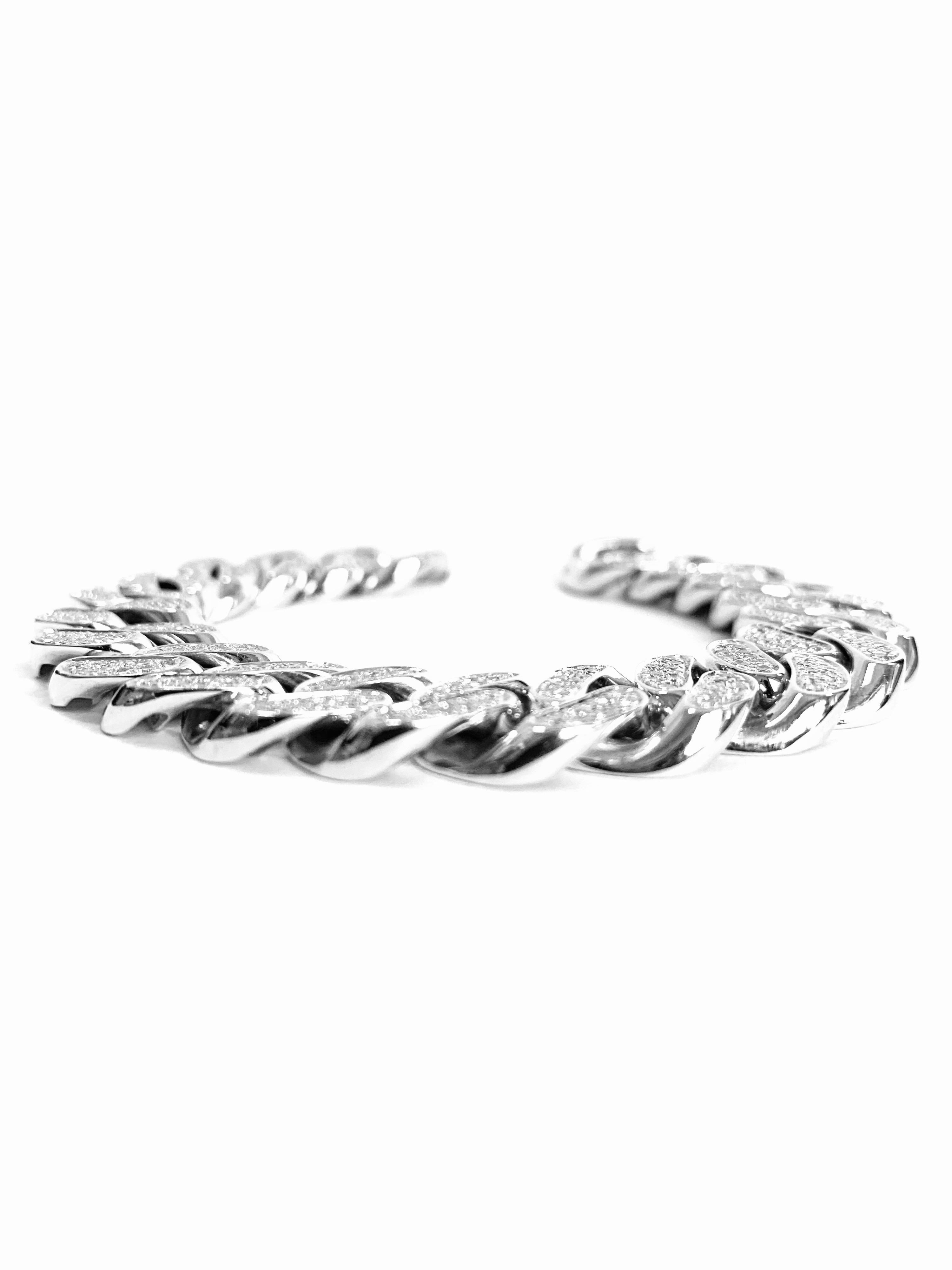 Cuban White 18 Karat Gold Bracelet Made in Italy For Sale 3
