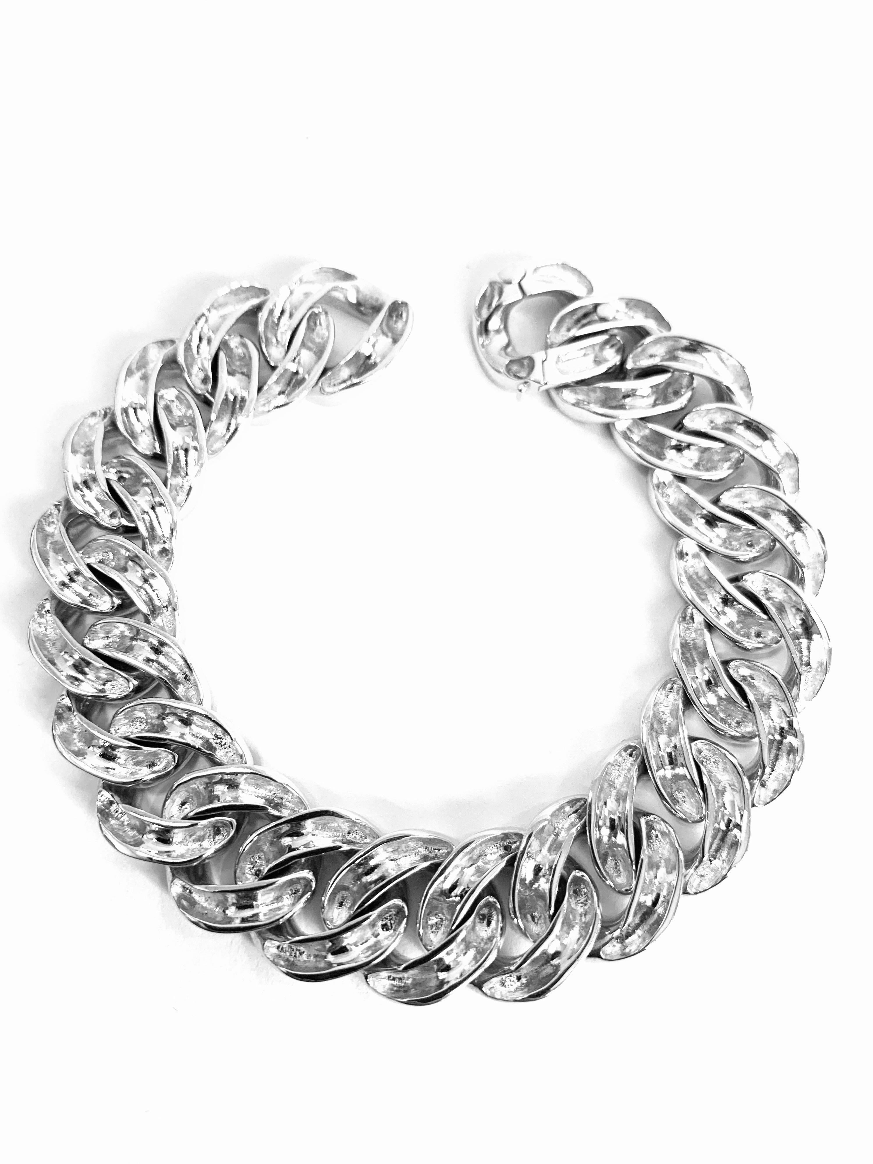 Cuban White 18 Karat Gold Bracelet Made in Italy For Sale 4