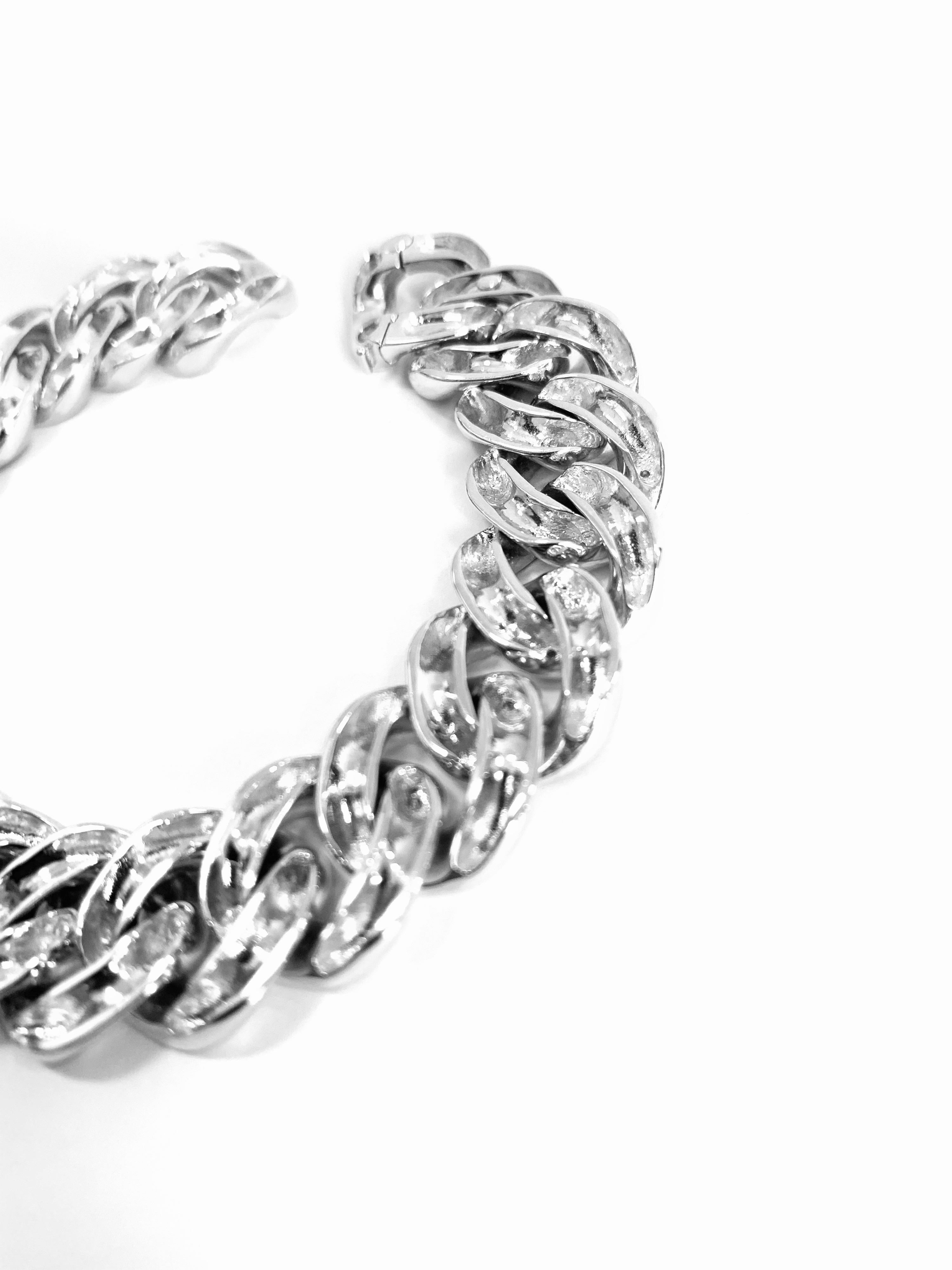 Cuban White 18 Karat Gold Bracelet Made in Italy For Sale 5
