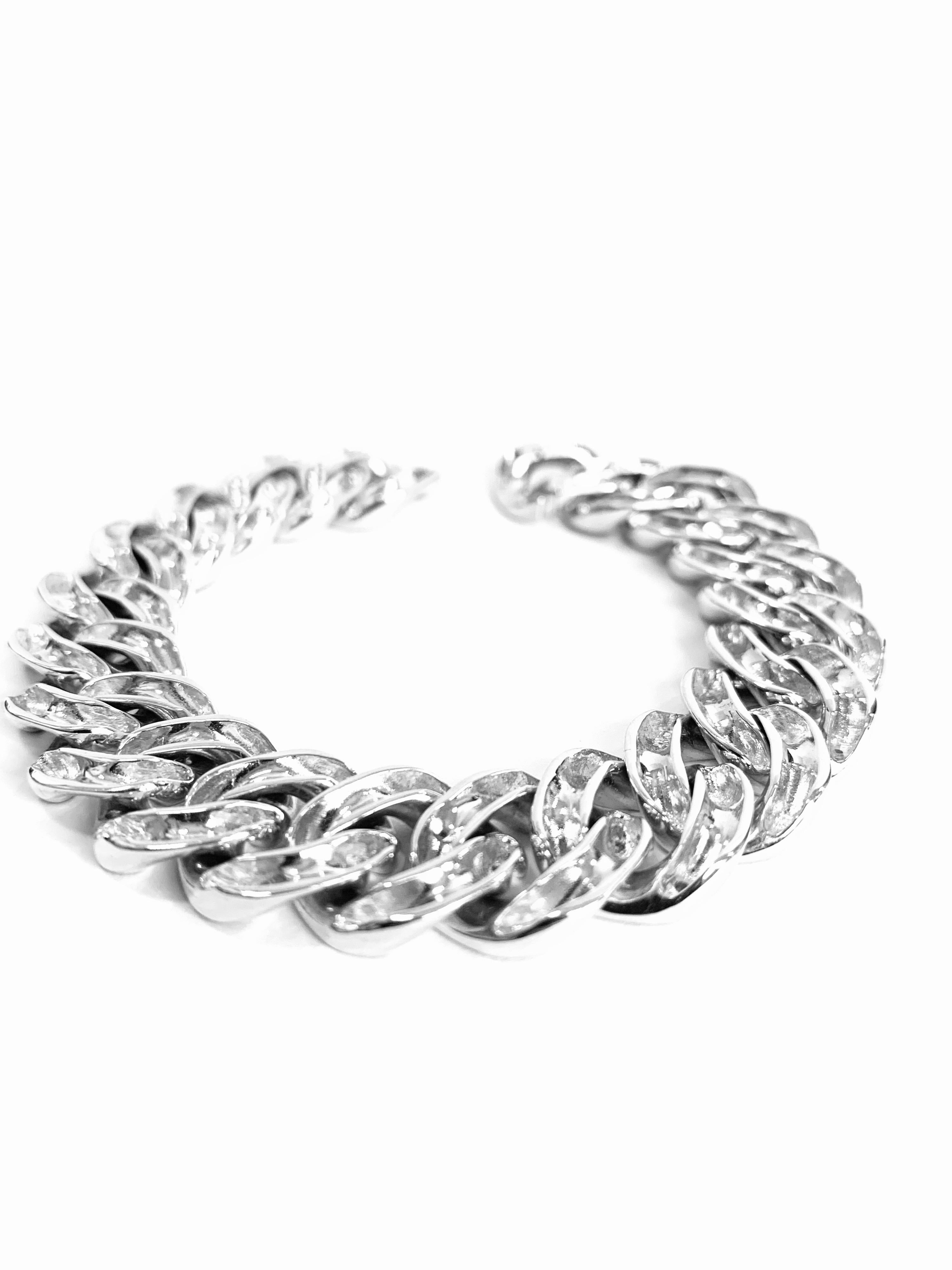 Cuban White 18 Karat Gold Bracelet Made in Italy For Sale 6