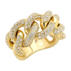 Cuban Solid Yellow Gold Ring with Diamonds