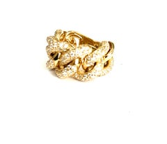 Cuban Solid Yellow Gold Ring with Diamonds