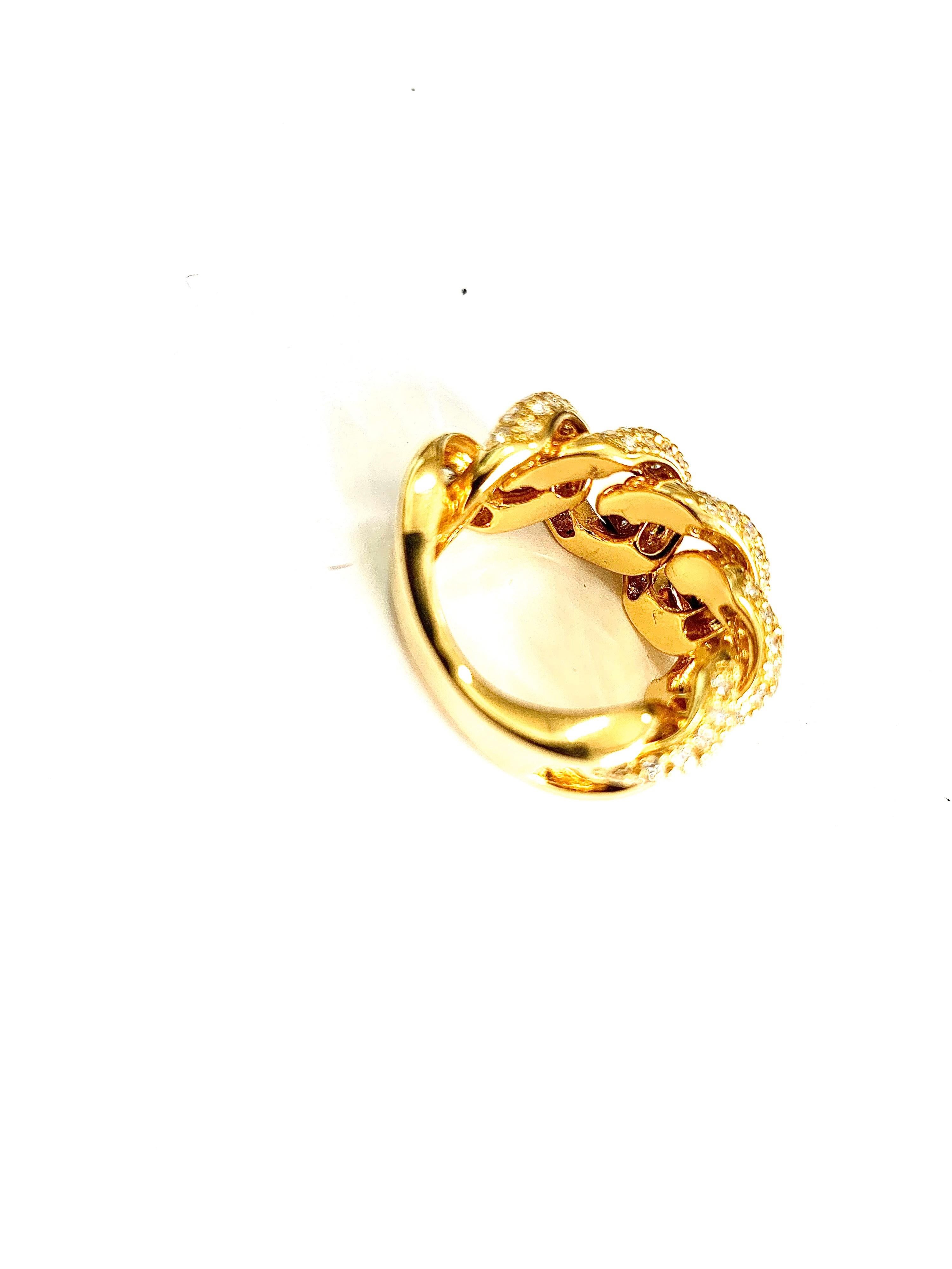Brilliant Cut Cuban Yellow Ring 18 Karat Gold Made in Italy For Sale