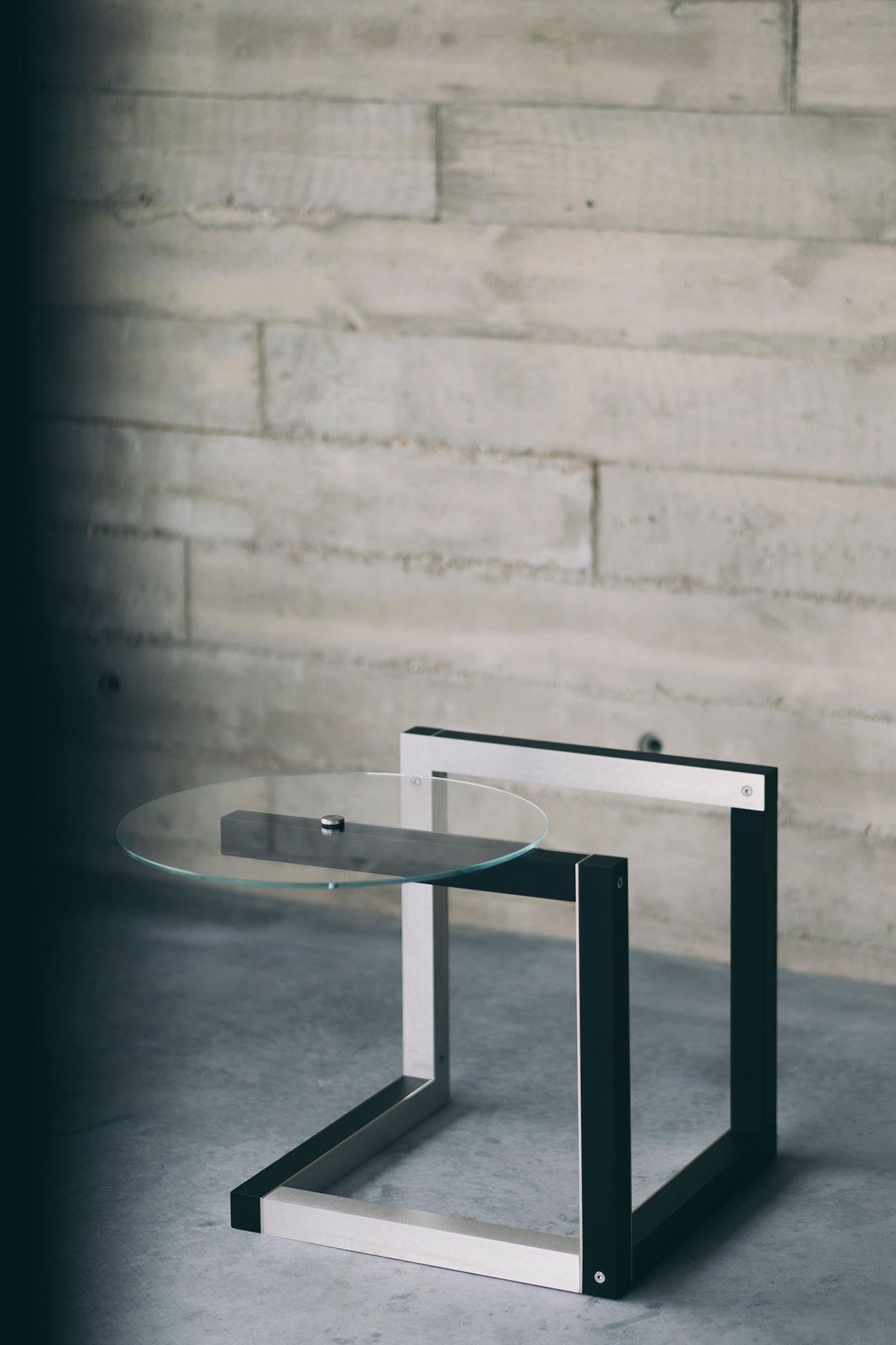 Other Contemporary side table in steel, black stained wood and glass by barh.design For Sale