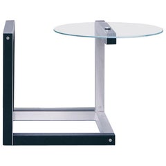 Contemporary side table in steel, black stained wood and glass by barh.design