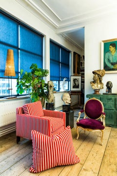 Cube Armchair Upholstered in Gert Voorjans for Jim Thompson Epinglé Stripe
