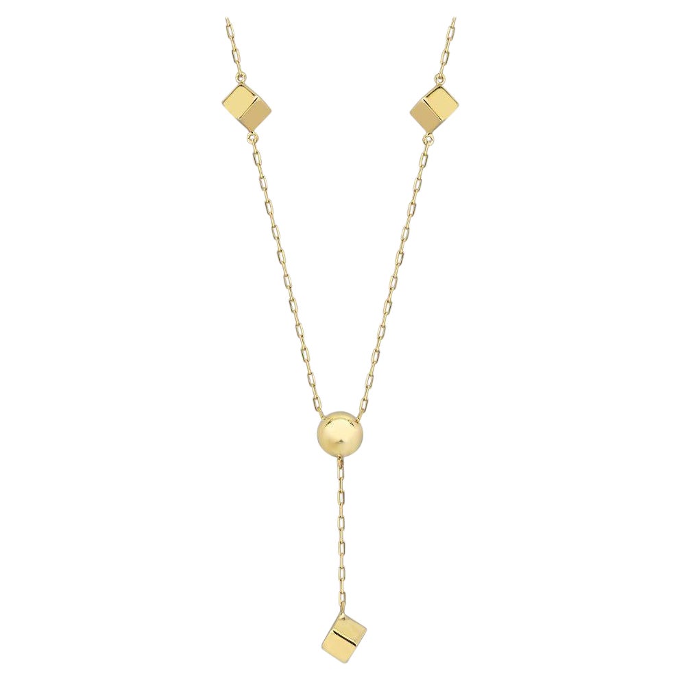 Cube 
Ball Lariat Necklace 14” in 14K Solid Gold For Sale