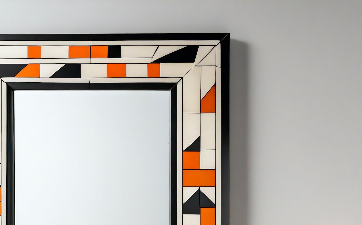 Cubo : Espejo de Pared Negro y Rosa Inspirado en el Cubismo, Hecho a Mano por Artesanos Art Decó en venta