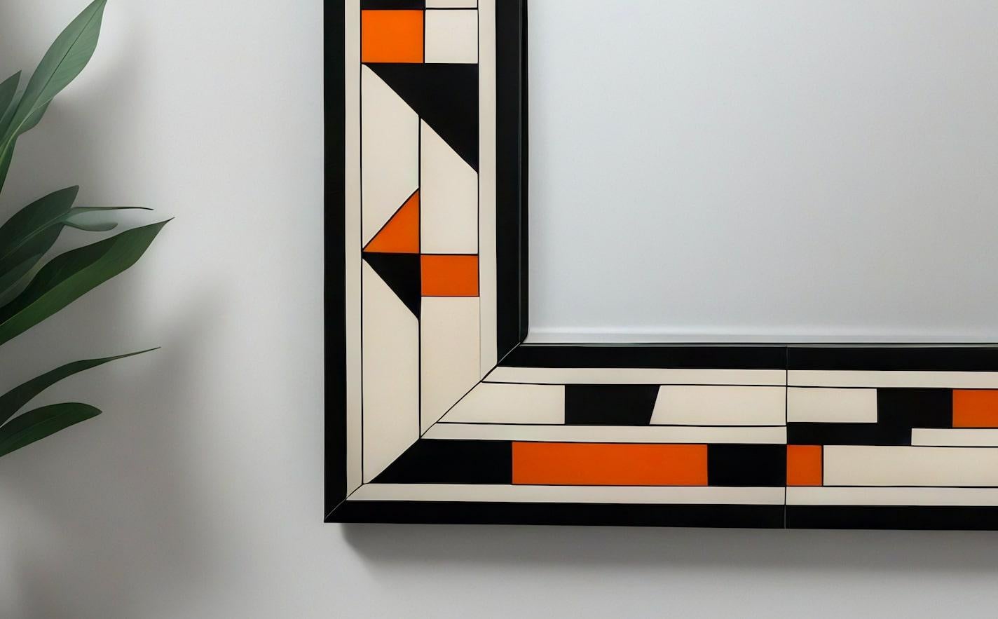 Cubo : Espejo de Pared Negro y Rosa Inspirado en el Cubismo, Hecho a Mano por Artesanos Incrustación en venta