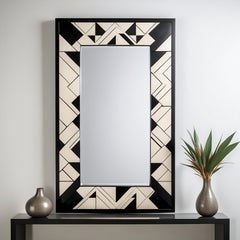 Cube : Black and White Wall Mirror Inspired by Cubism, Handcrafted by Artisanal