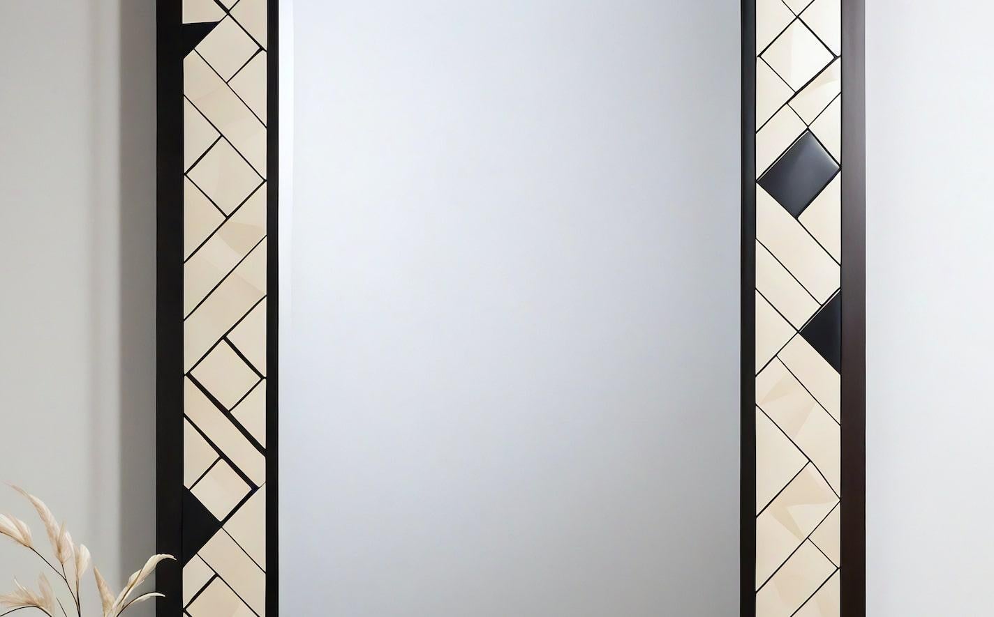 Indien Cube : Miroir mural noir et blanc inspiré du cubisme, fabriqué à la main par des artisans en vente