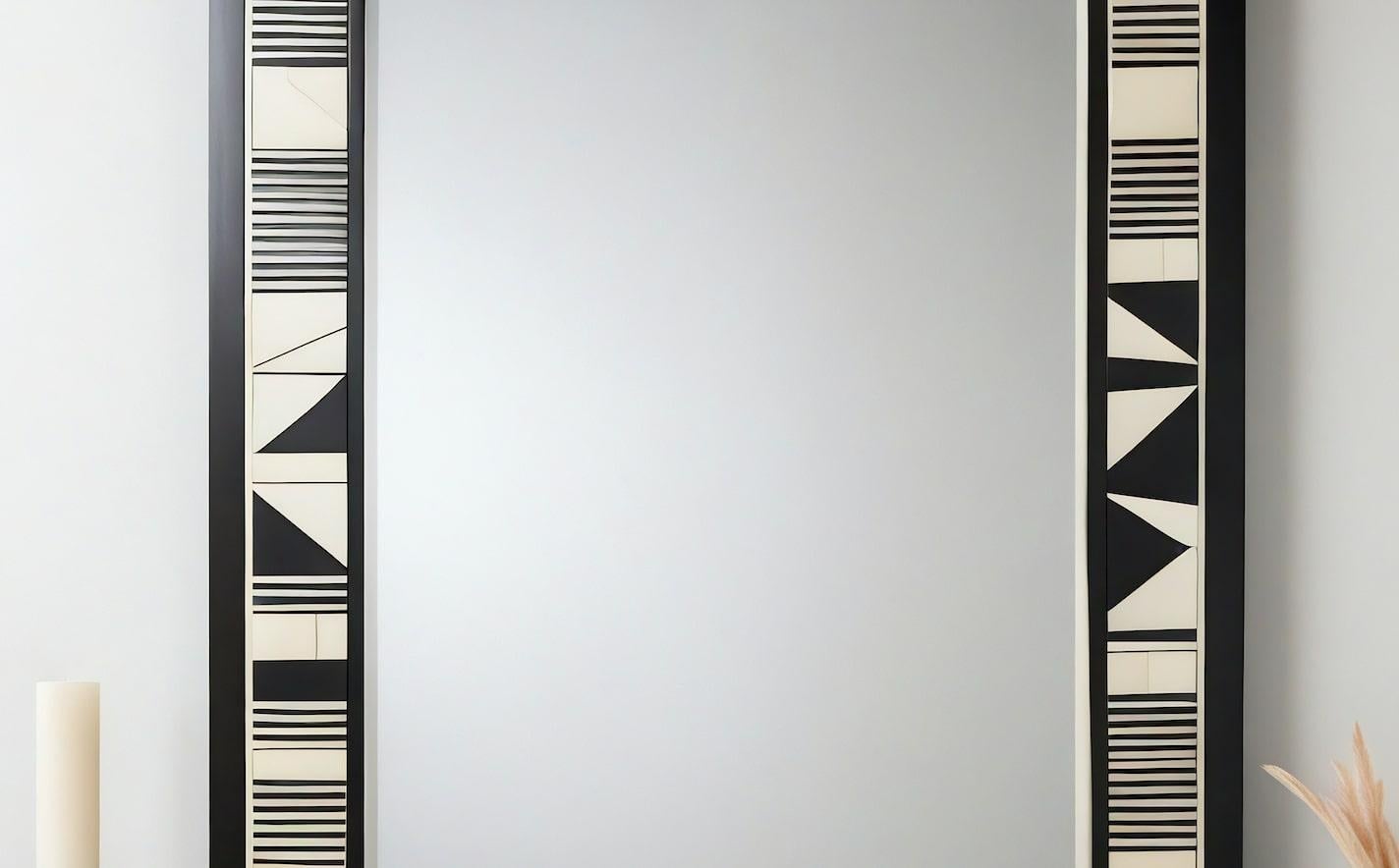 Indien Cube : Miroir mural noir et blanc inspiré du cubisme, fabriqué à la main par des artisans en vente