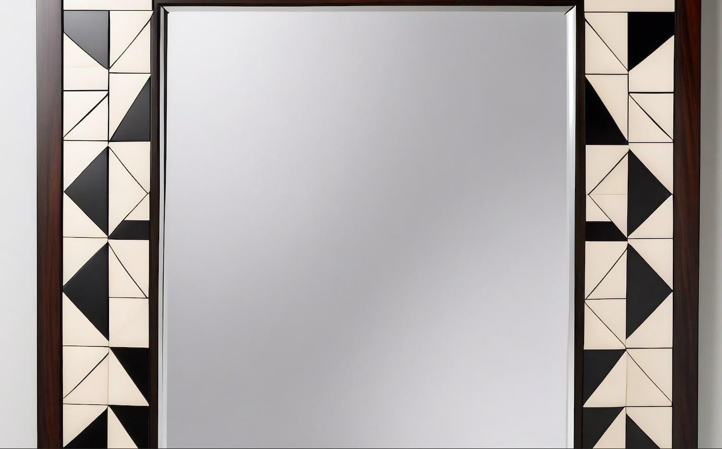 Indien Cube : Miroir mural noir et blanc inspiré du cubisme, fabriqué à la main par des artisans en vente