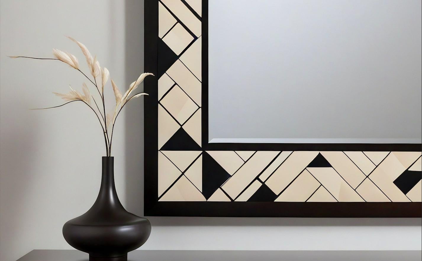 Cube : Miroir mural noir et blanc inspiré du cubisme, fabriqué à la main par des artisans Neuf - En vente à New York, NY