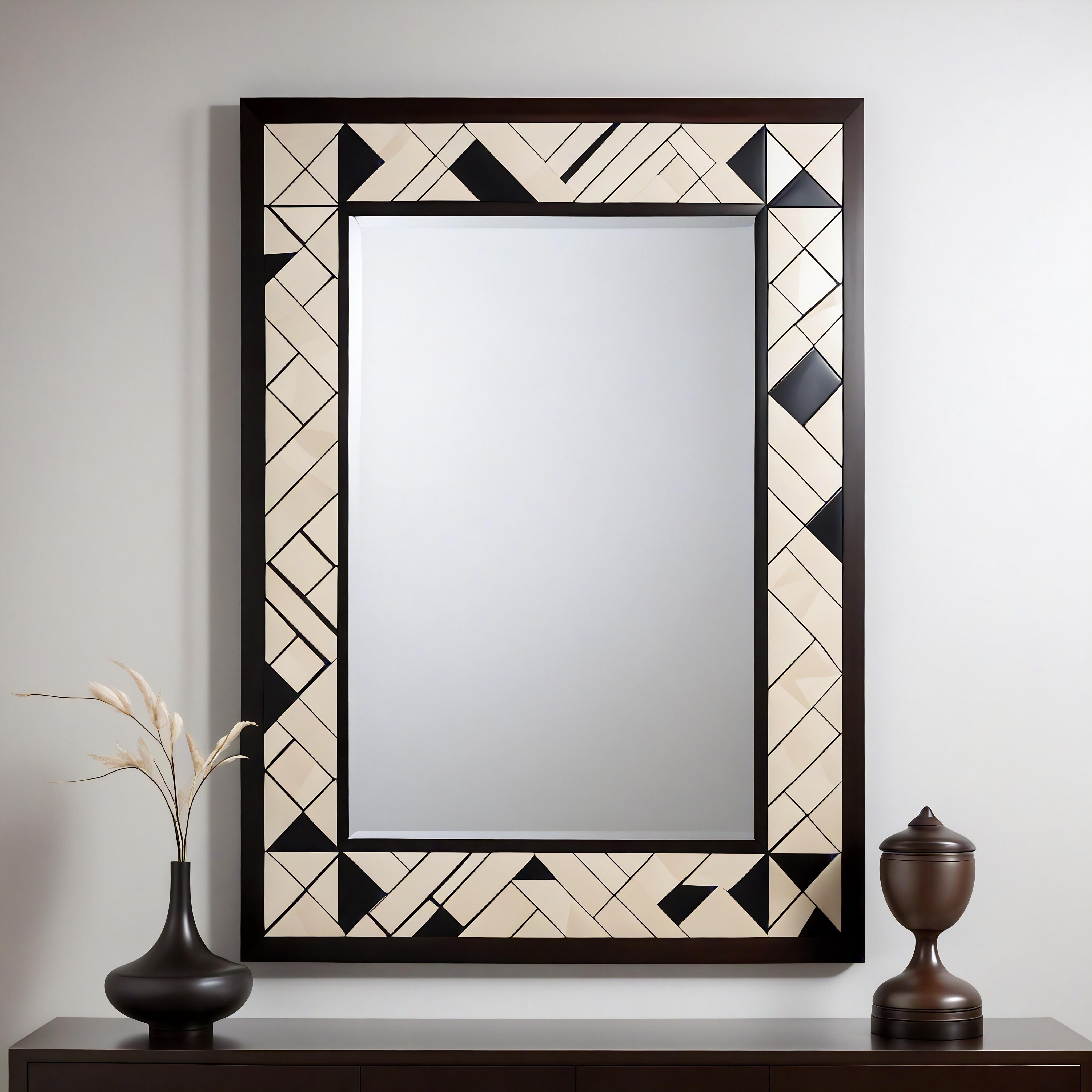 XXIe siècle et contemporain Cube : Miroir mural noir et blanc inspiré du cubisme, fabriqué à la main par des artisans en vente