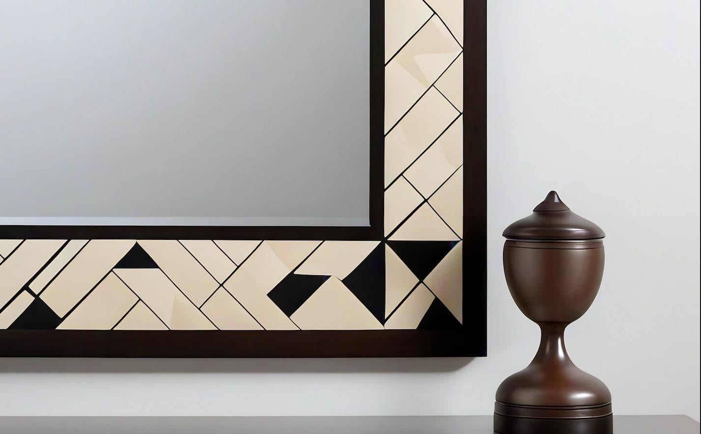 XXIe siècle et contemporain Cube : Miroir mural noir et blanc inspiré du cubisme, fabriqué à la main par des artisans en vente