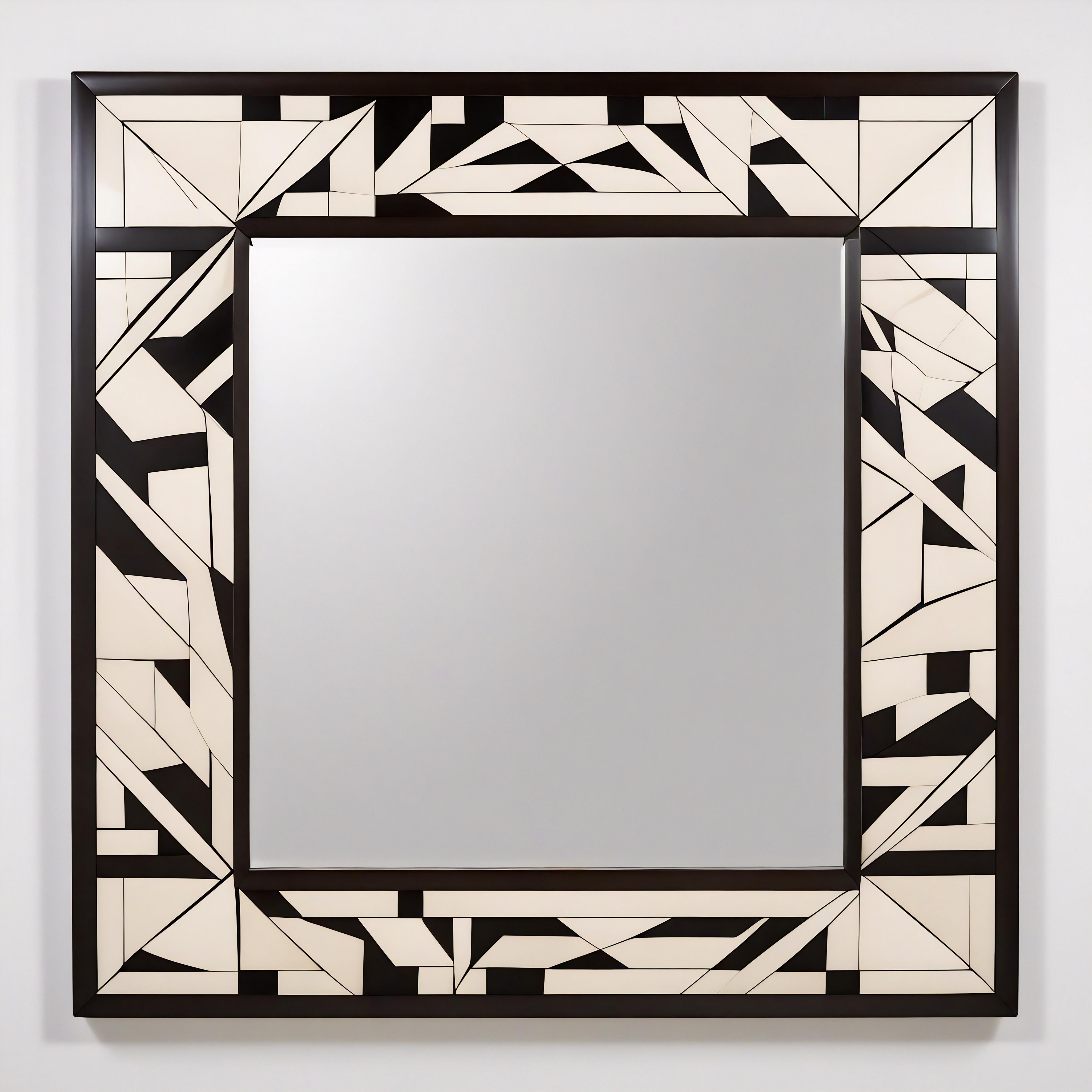 XXI secolo e contemporaneo Cube : Specchio da parete in bianco e nero ispirato al cubismo, realizzato a mano in modo artigianale in vendita