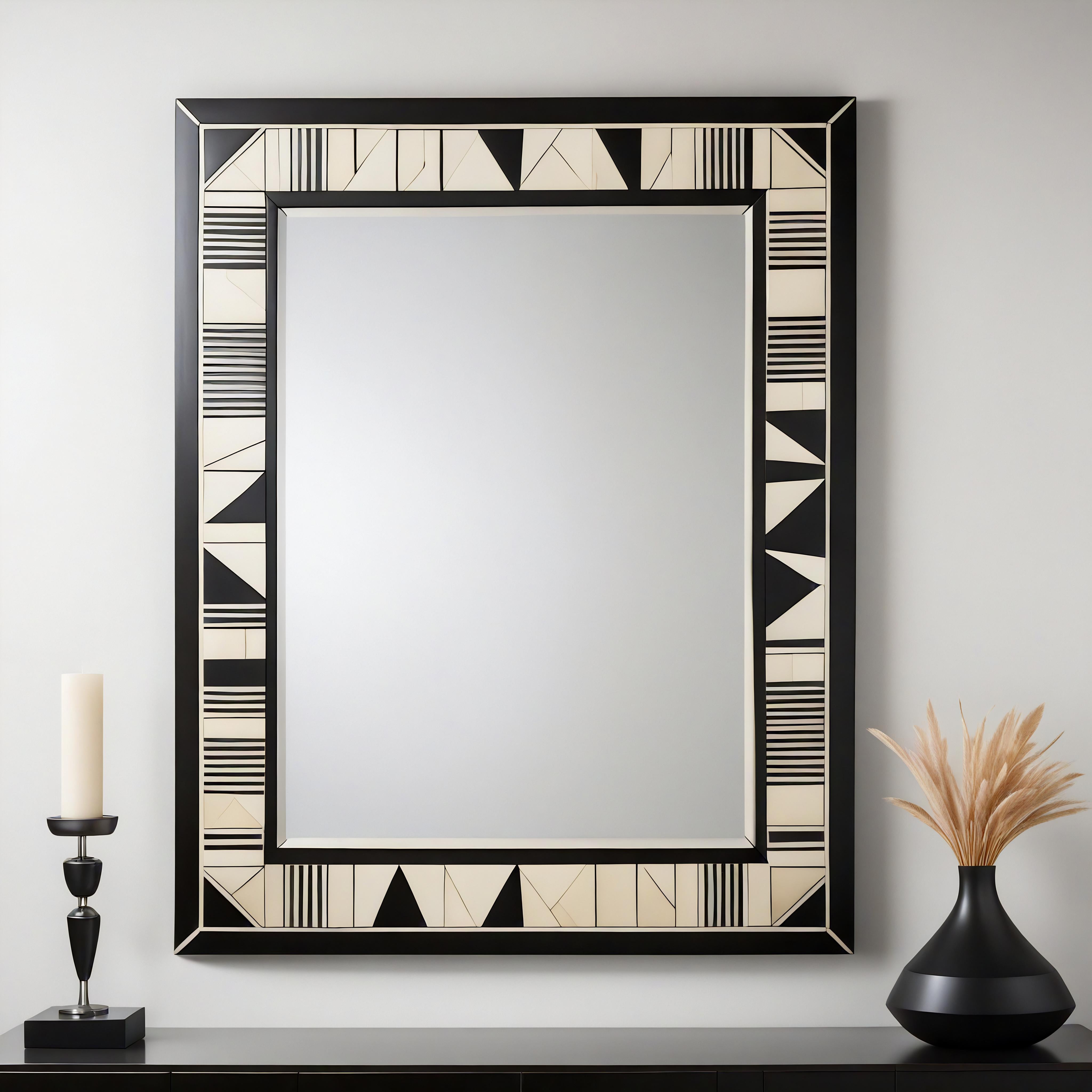 XXIe siècle et contemporain Cube : Miroir mural noir et blanc inspiré du cubisme, fabriqué à la main par des artisans en vente