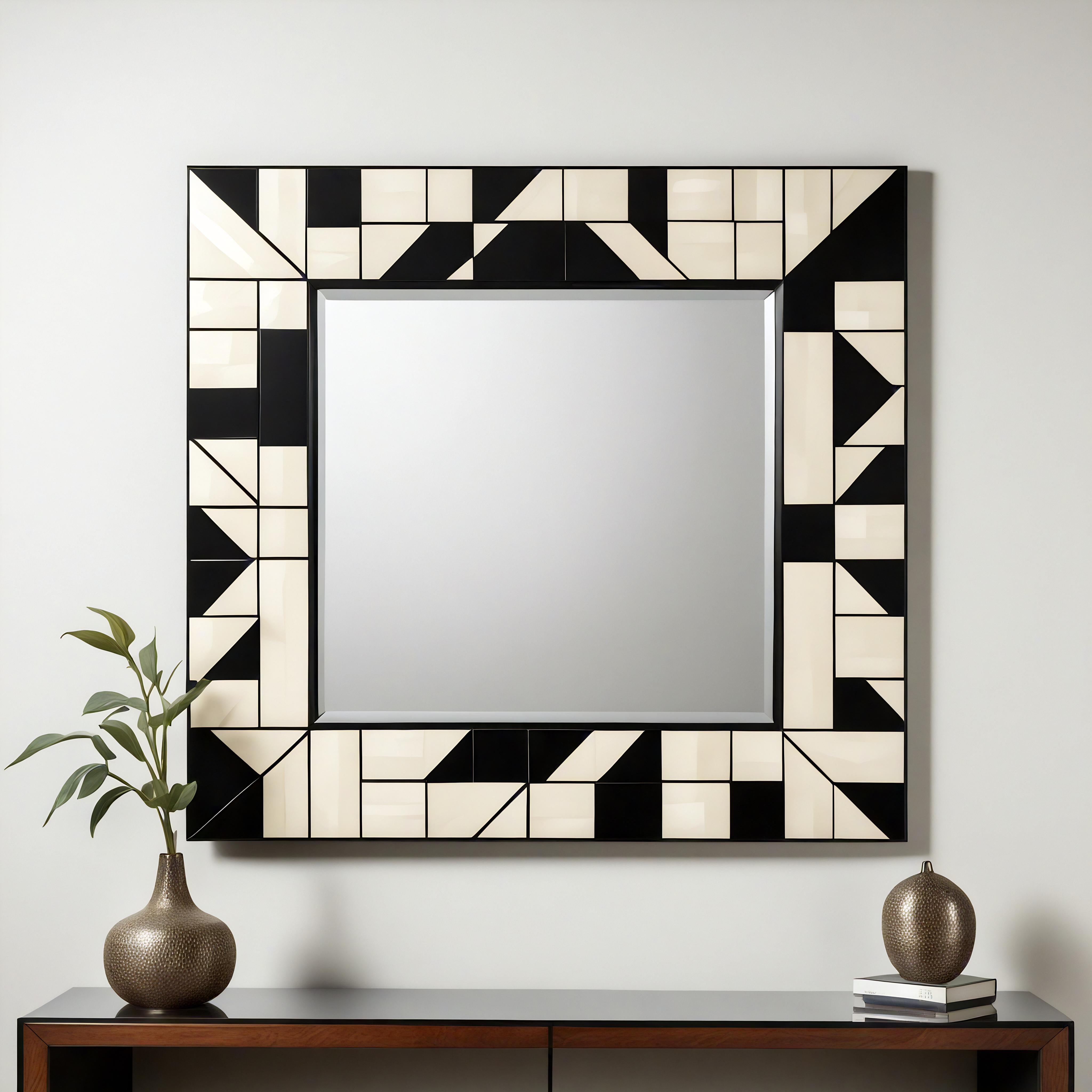 Cubo : Espejo de Pared Blanco y Negro Inspirado en el Cubismo, Hecho a Mano por Artesanos Siglo XXI y contemporáneo en venta