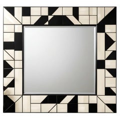 Cube : Miroir mural noir et blanc inspiré du cubisme, fabriqué à la main par des artisans