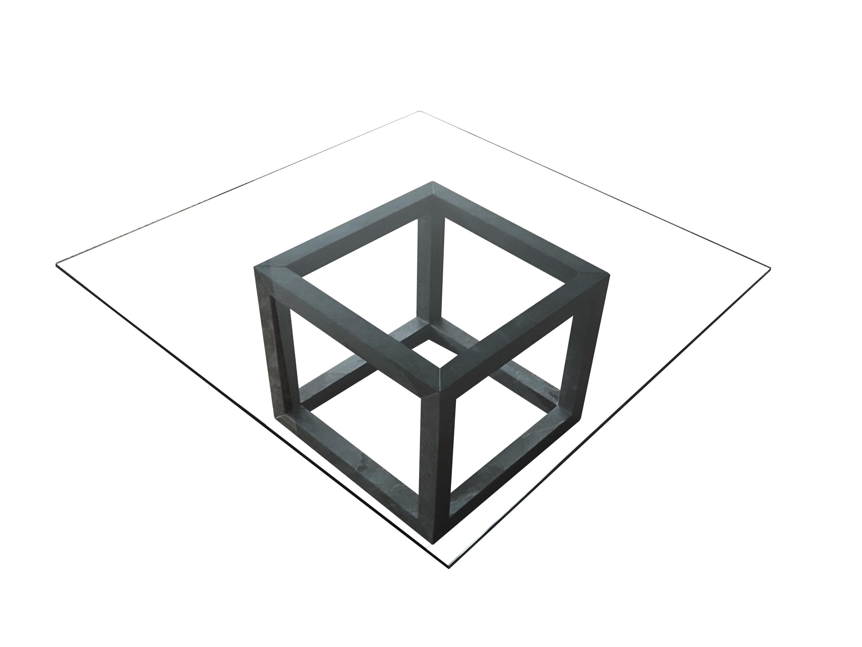 Cube Black Slate & Crystal Coffee Table Contemporary Design Furniture Meddel by Joaquín Moll
The Cube coffee table is a stunning, handcrafted piece that combines natural elegance with a bold, geometric design. The base of the table is an open cube,