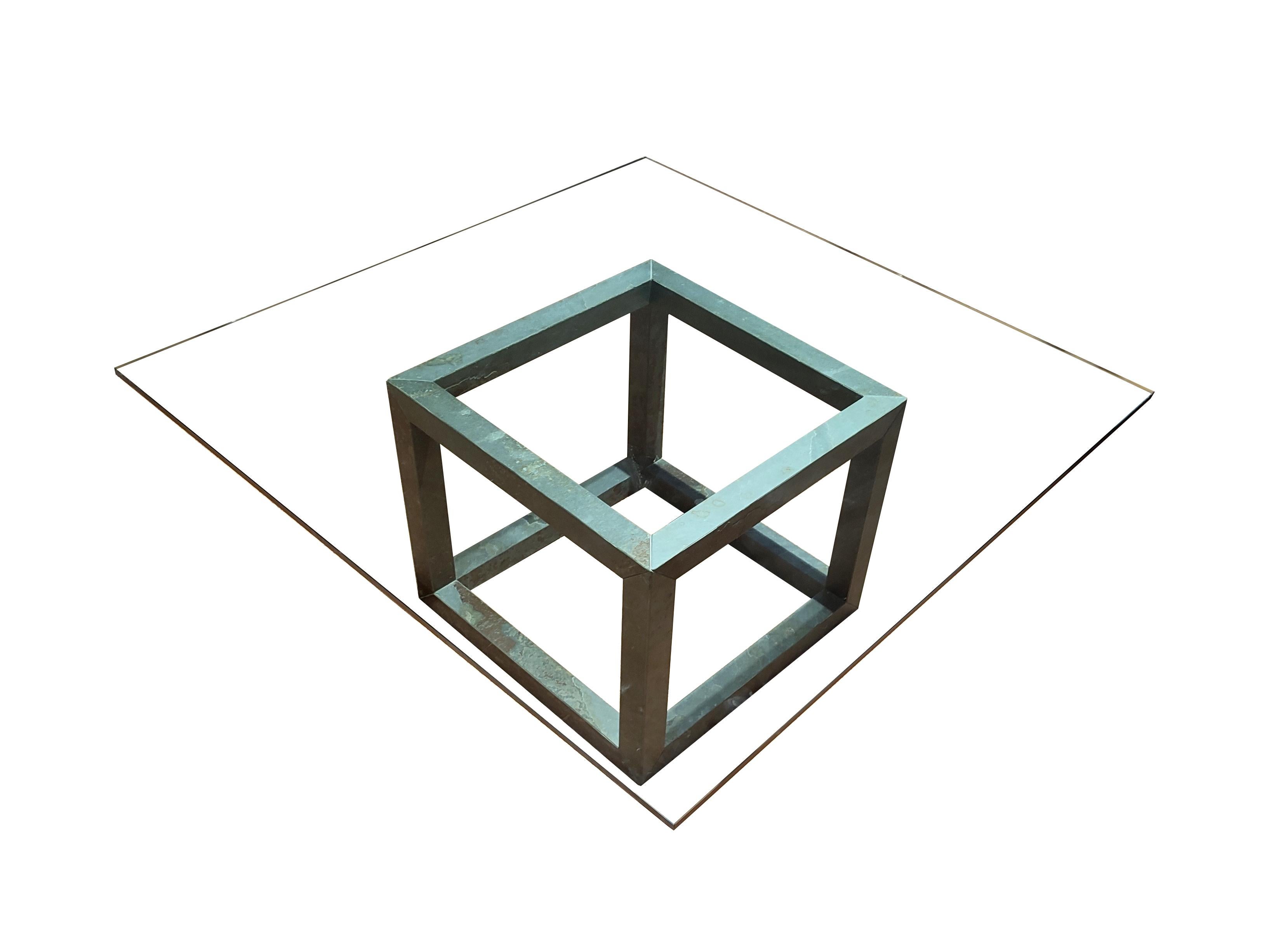 Cube Black Slate & Crystal Coffee Table Contemporary Design Furniture Meddel In New Condition For Sale In VALVERDE DEL MAJANO, CL