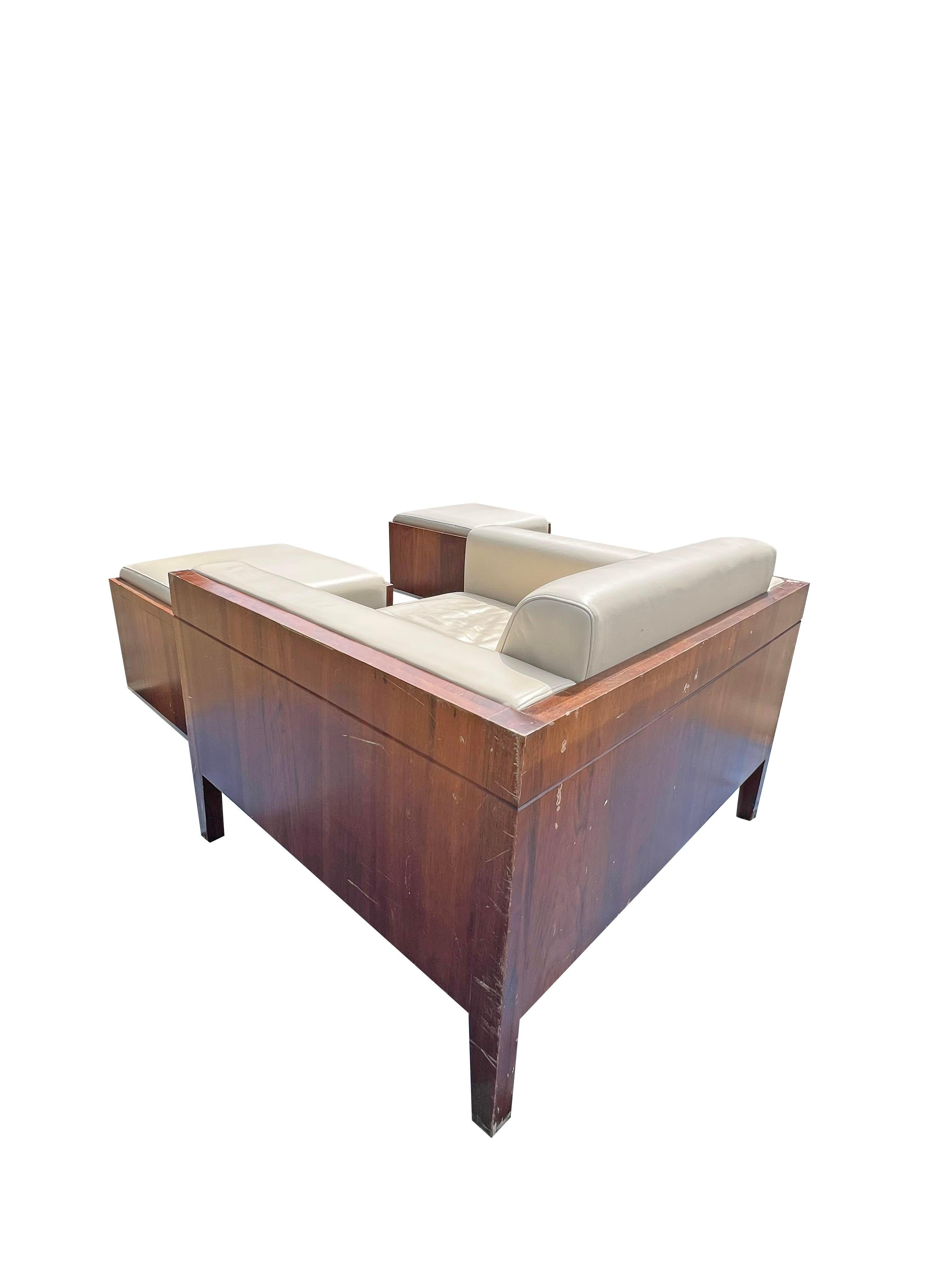 Cube Case Leather Lounge Chair and Ottoman in Milo Baughman Style - Set of 2 4