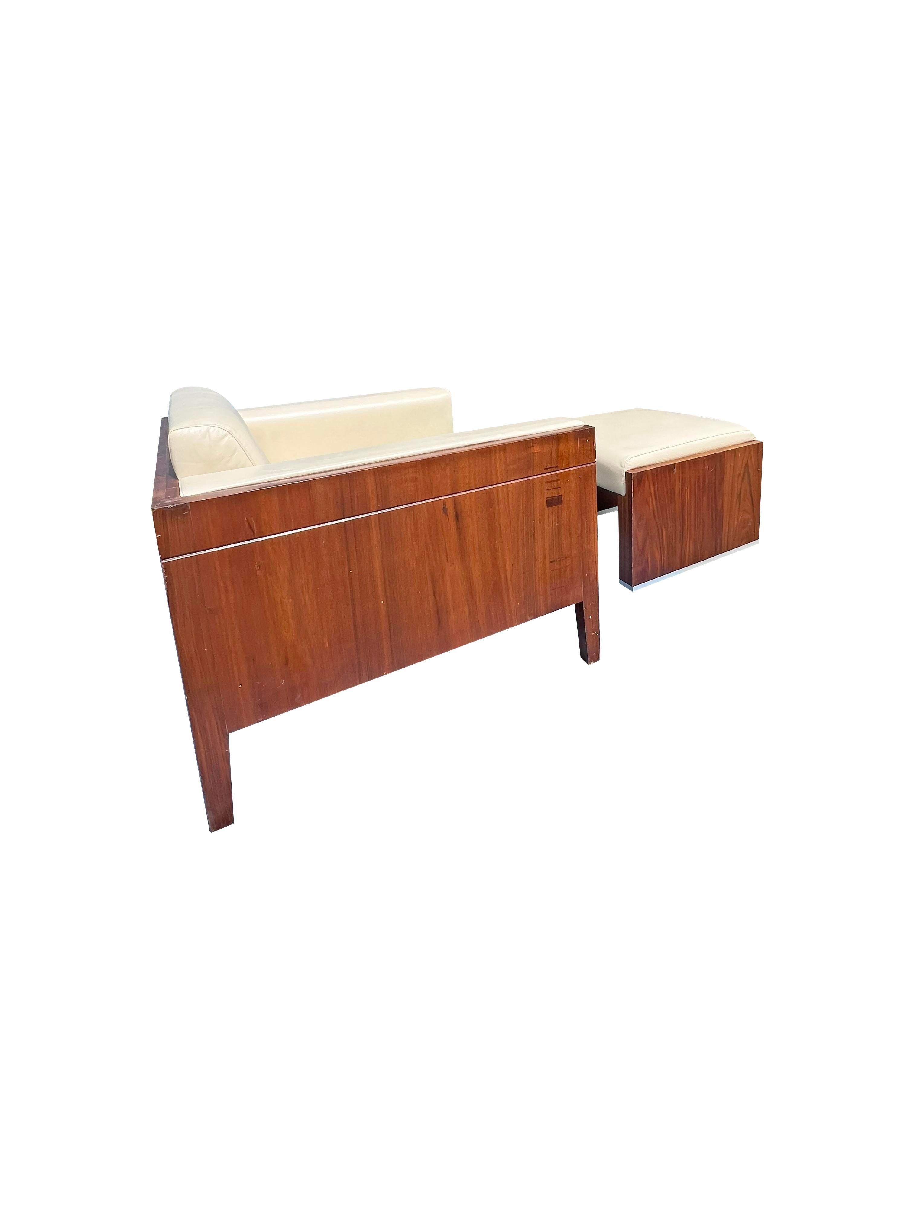 Cube Case Leather Lounge Chair and Ottoman in Milo Baughman Style - Set of 2 5