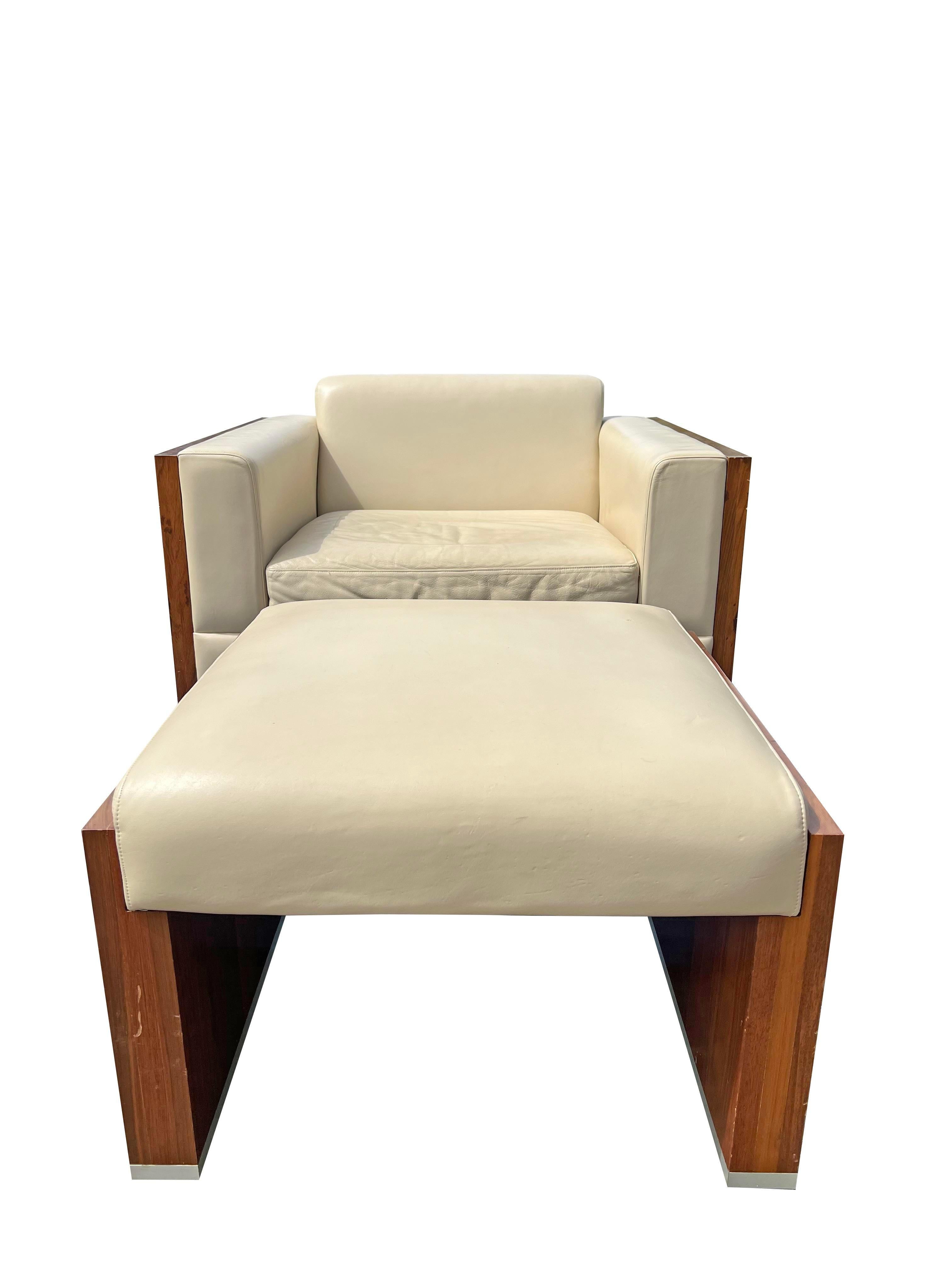 Cube Case Leather Lounge Chair and Ottoman in Milo Baughman Style - Set of 2 6