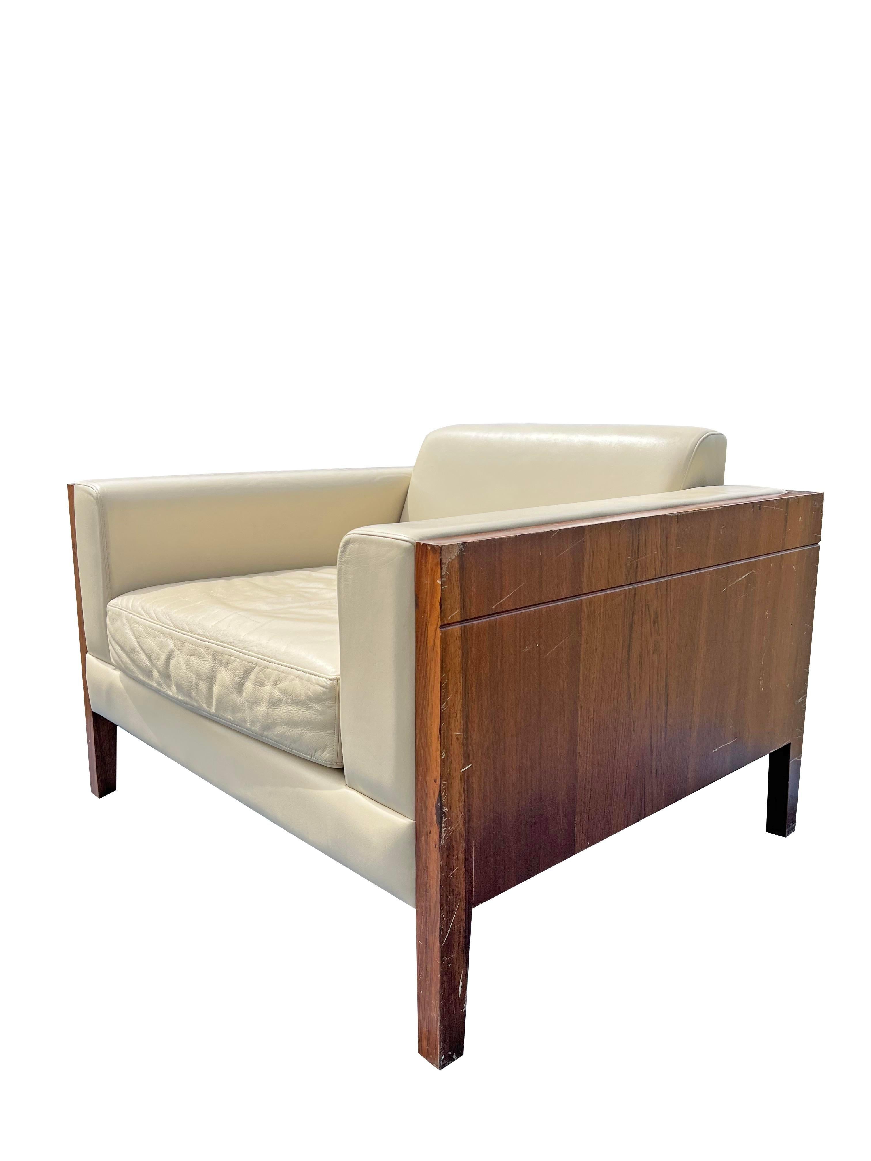 Late 20th Century Cube Case Leather Lounge Chair and Ottoman in Milo Baughman Style - Set of 2