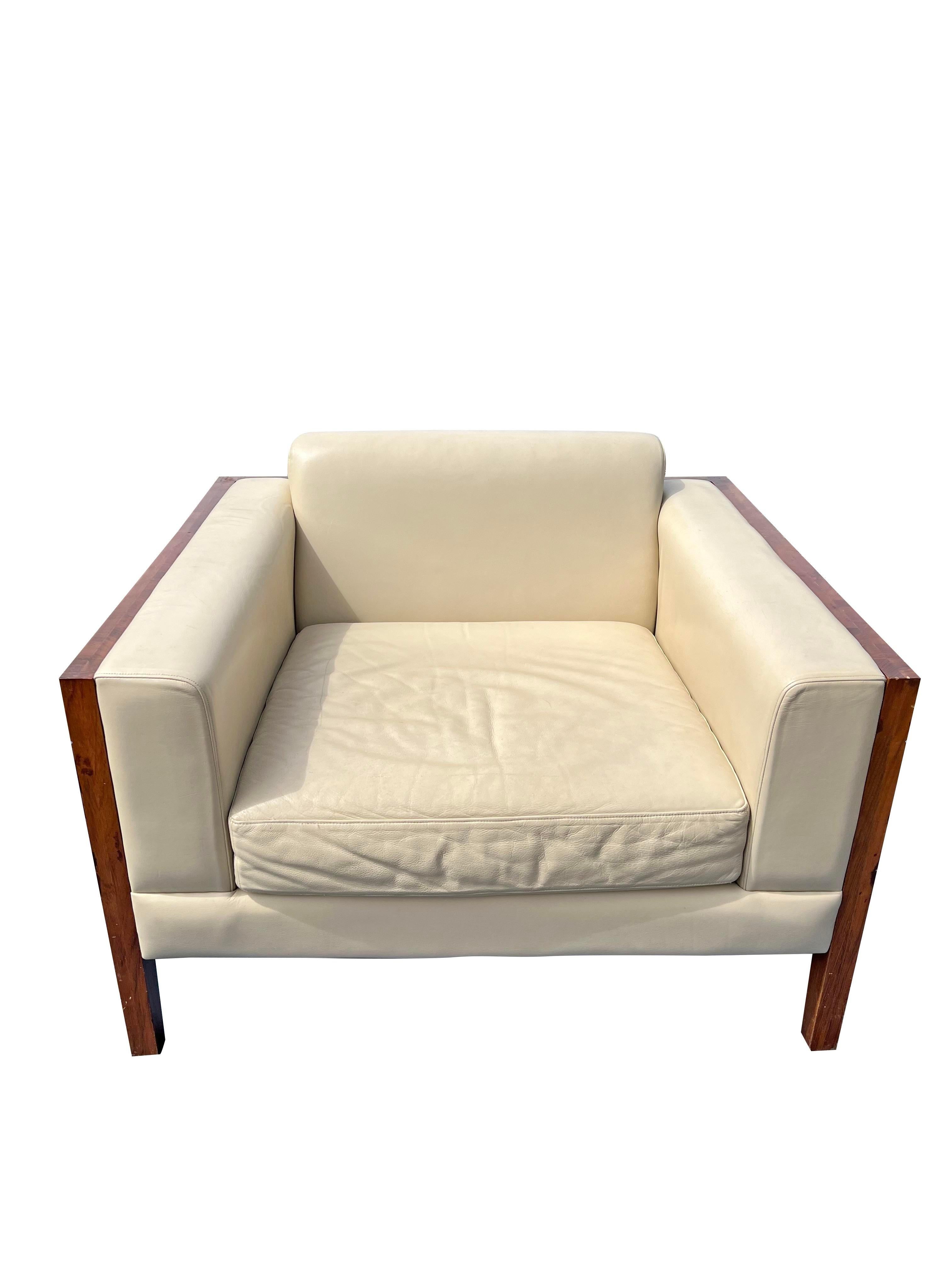 Cube Case Leather Lounge Chair and Ottoman in Milo Baughman Style - Set of 2 2
