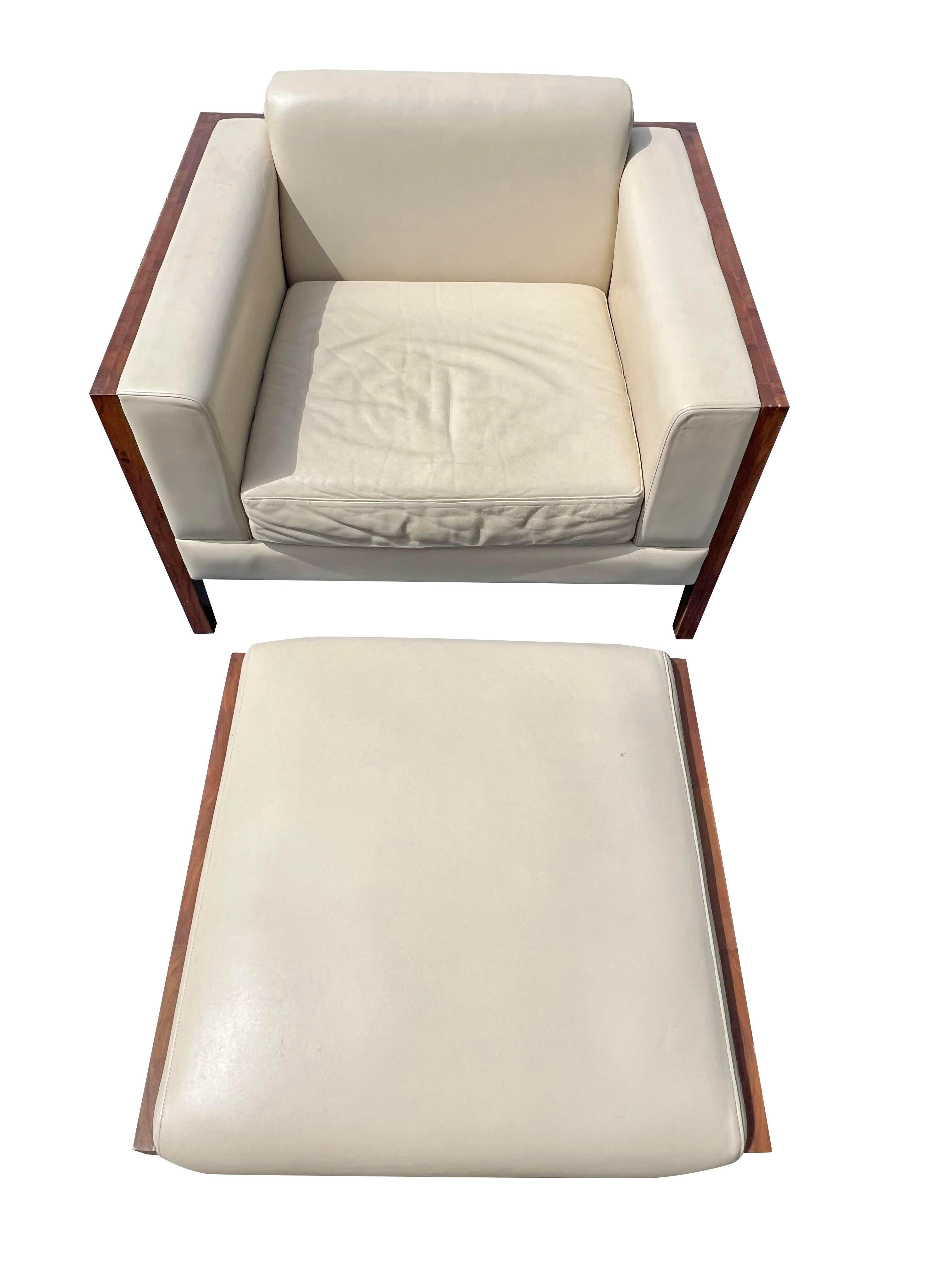 Cube Case Leather Lounge Chair and Ottoman in Milo Baughman Style - Set of 2 3