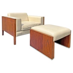 Cube Case Leather Lounge Chair and Ottoman in Milo Baughman Style - Set of 2