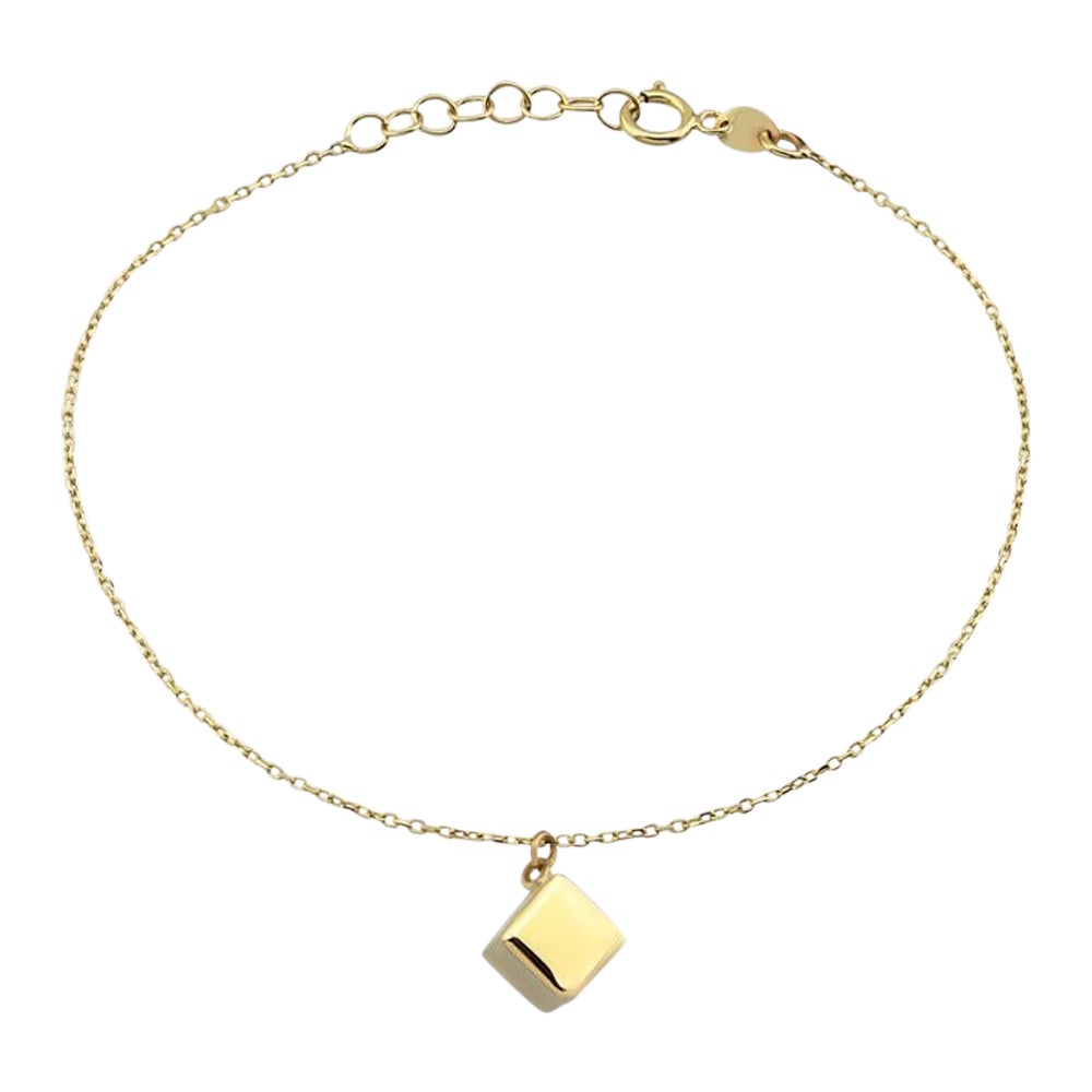 Cube Charm Bracelets 5”+1” in 14K Solid Yellow Gold For Sale