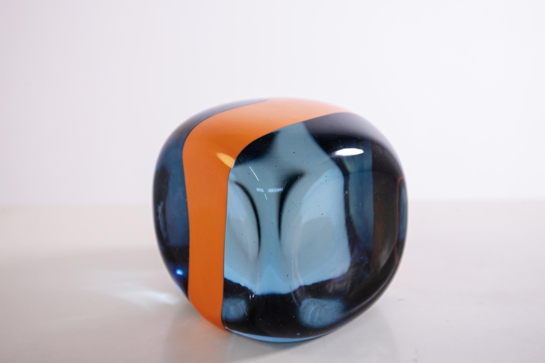 Italian Cube Decorative Glass by Venini Signed Pierre Cardin, 1970s