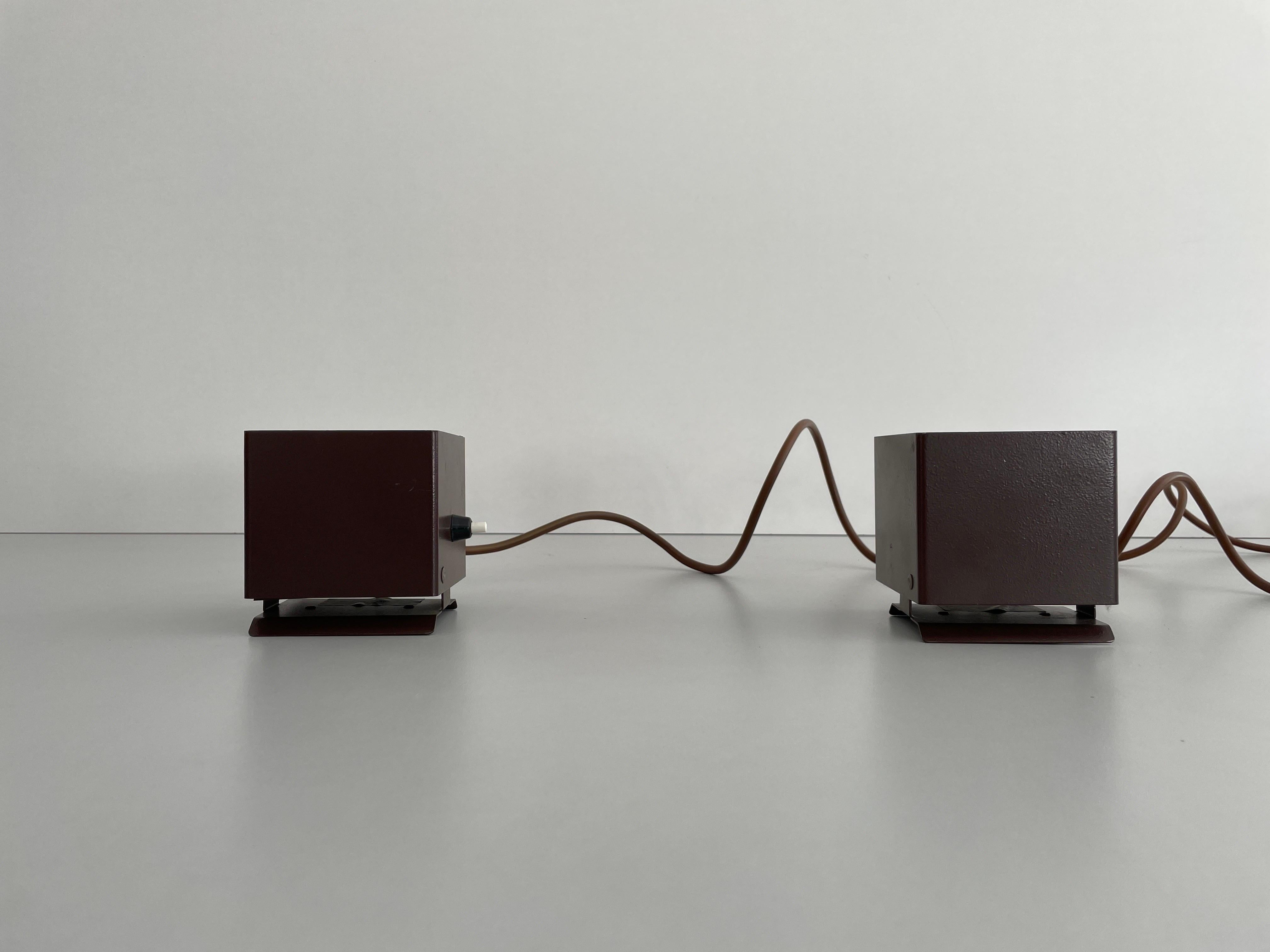 Mid-Century Modern Cube Design Pair of Wall Lamps by Rudolf von Prusky, 1970s, Germany For Sale