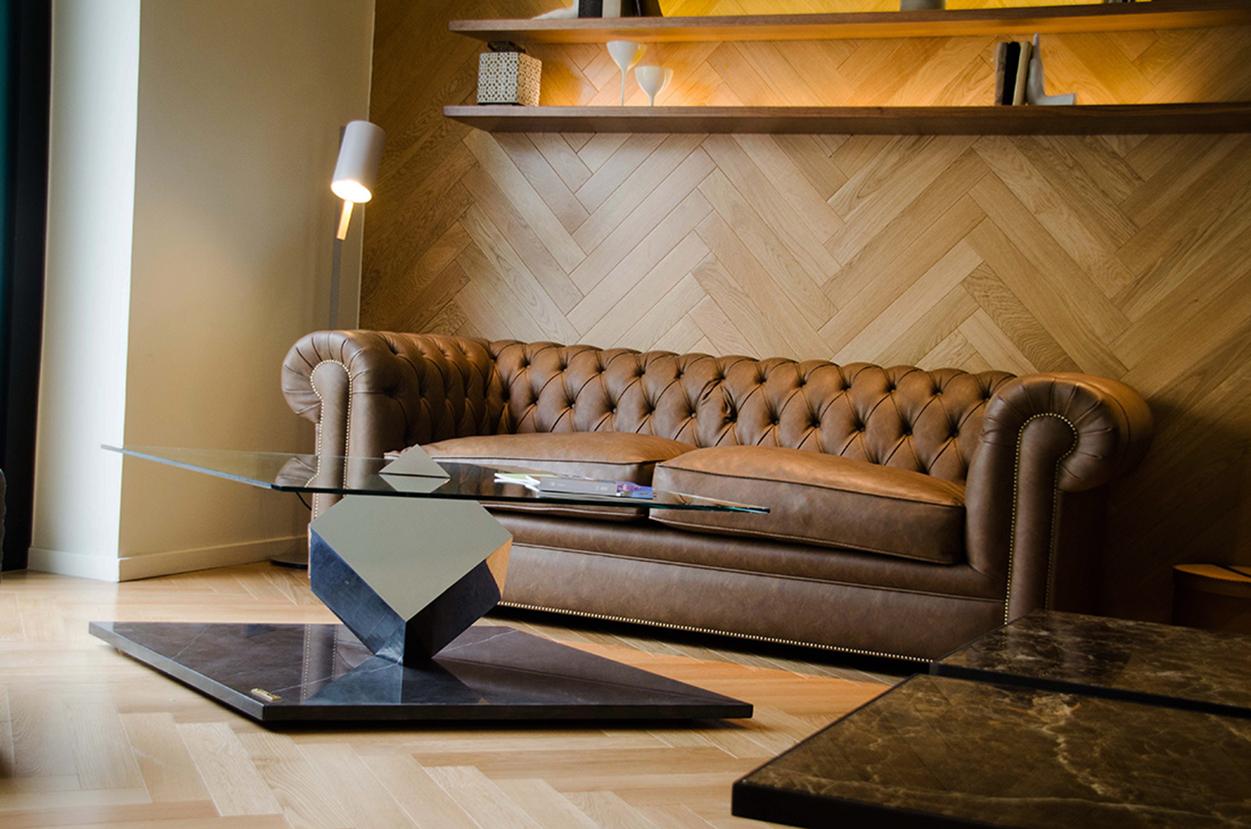 International Style Cube Essentia Contemporary Design Centre Table Steel or Corten and Black Marble
