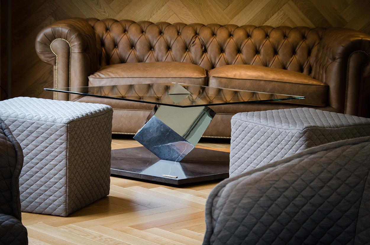 Spanish Cube Essentia Contemporary Design Centre Table Steel or Corten and Black Marble