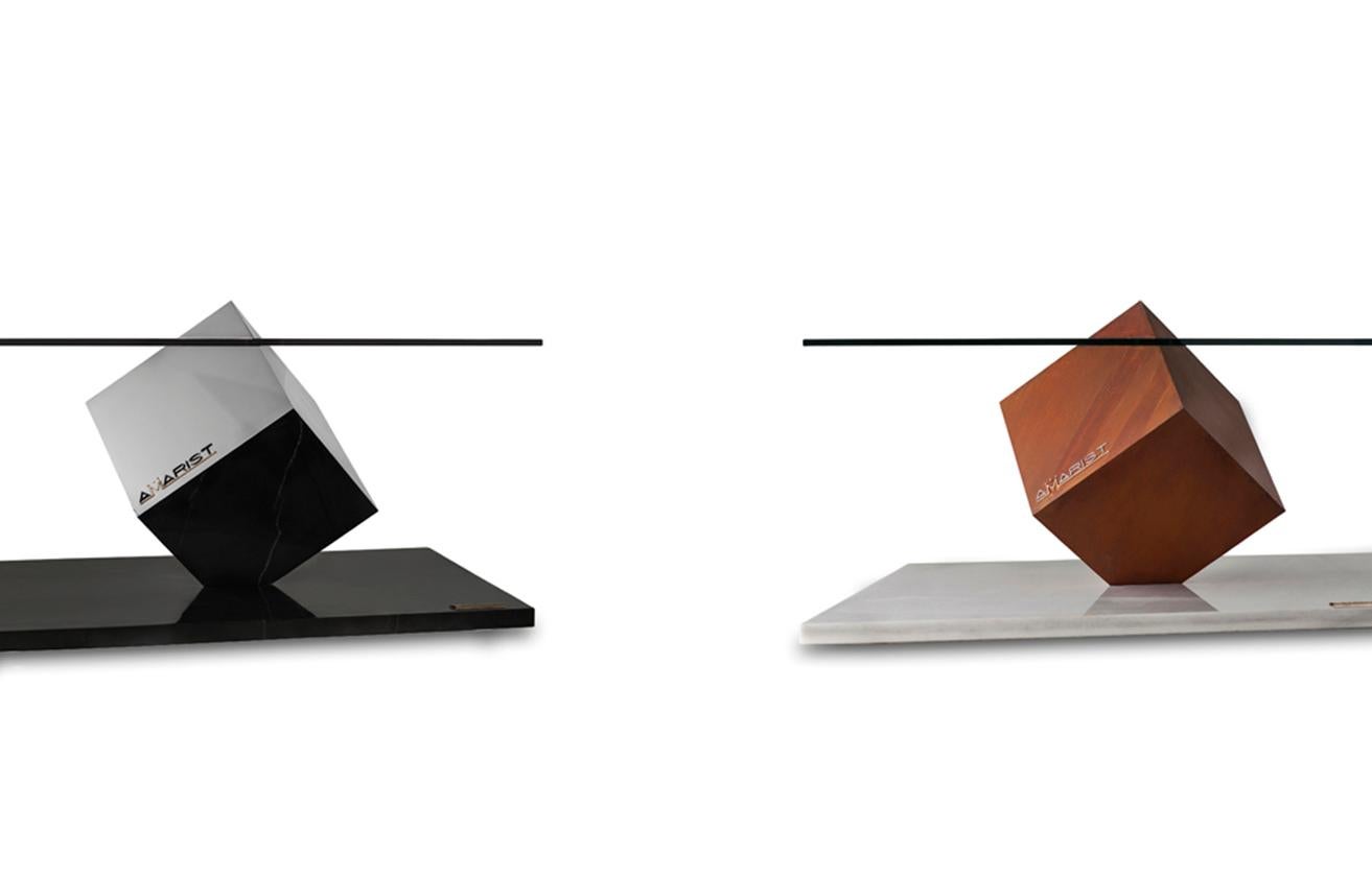 Stainless Steel Cube Essentia Contemporary Design Centre Table Steel or Corten and Black Marble