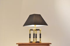 Cube Faux Bamboo Brass and Ebonized Wood Table Lamp, 1960s
