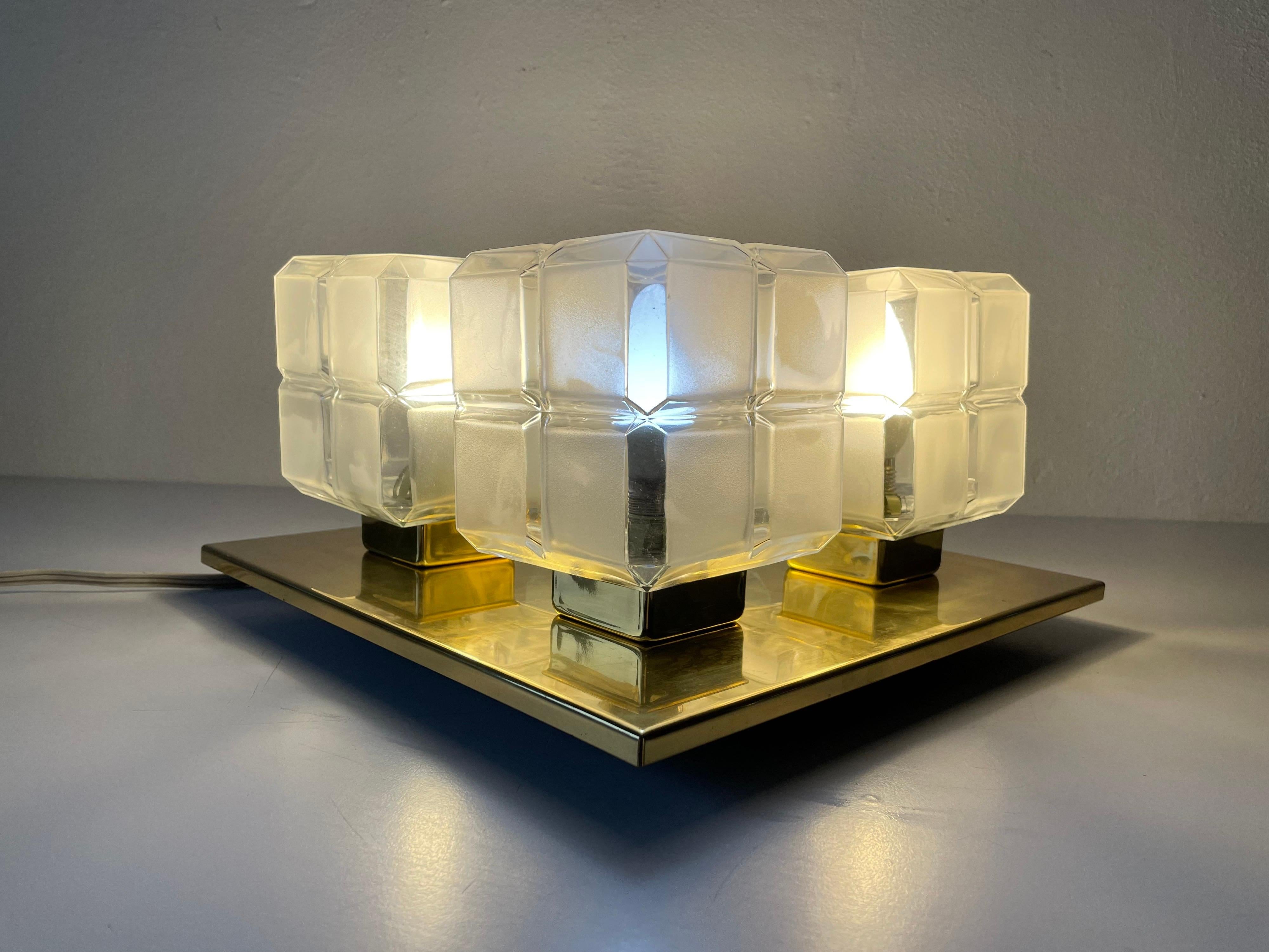 Cube Glass and Brass Flush Mount Light by Kalmar Leuchten, 1960s, Germany For Sale 5
