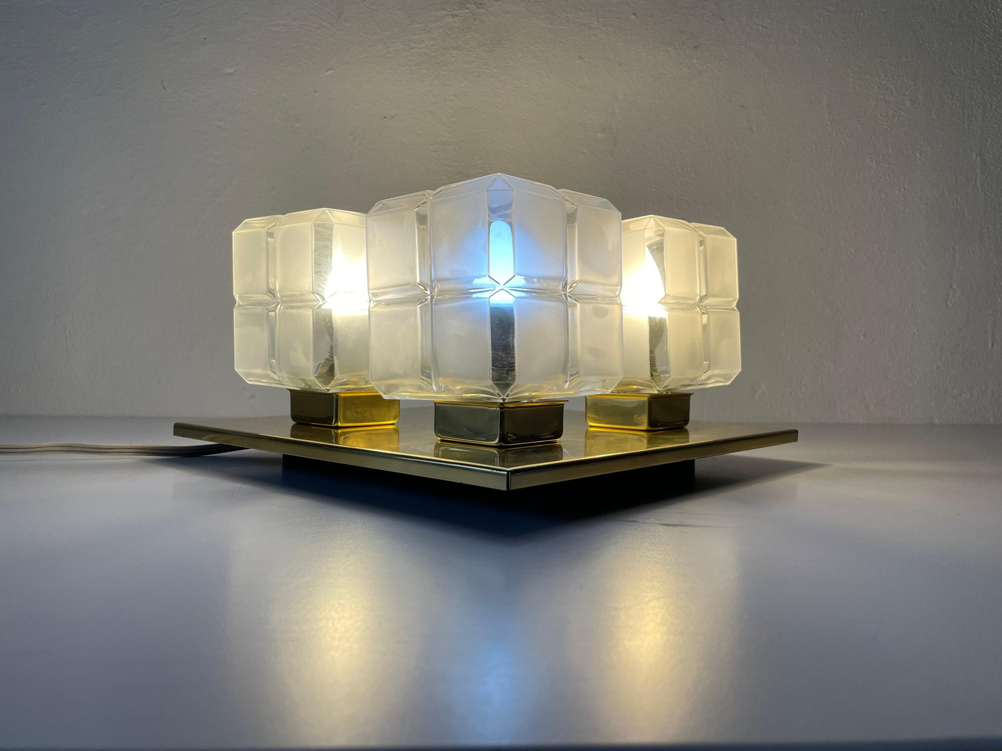 Cube Glass and Brass Flush Mount Light by Kalmar Leuchten, 1960s, Germany For Sale 7