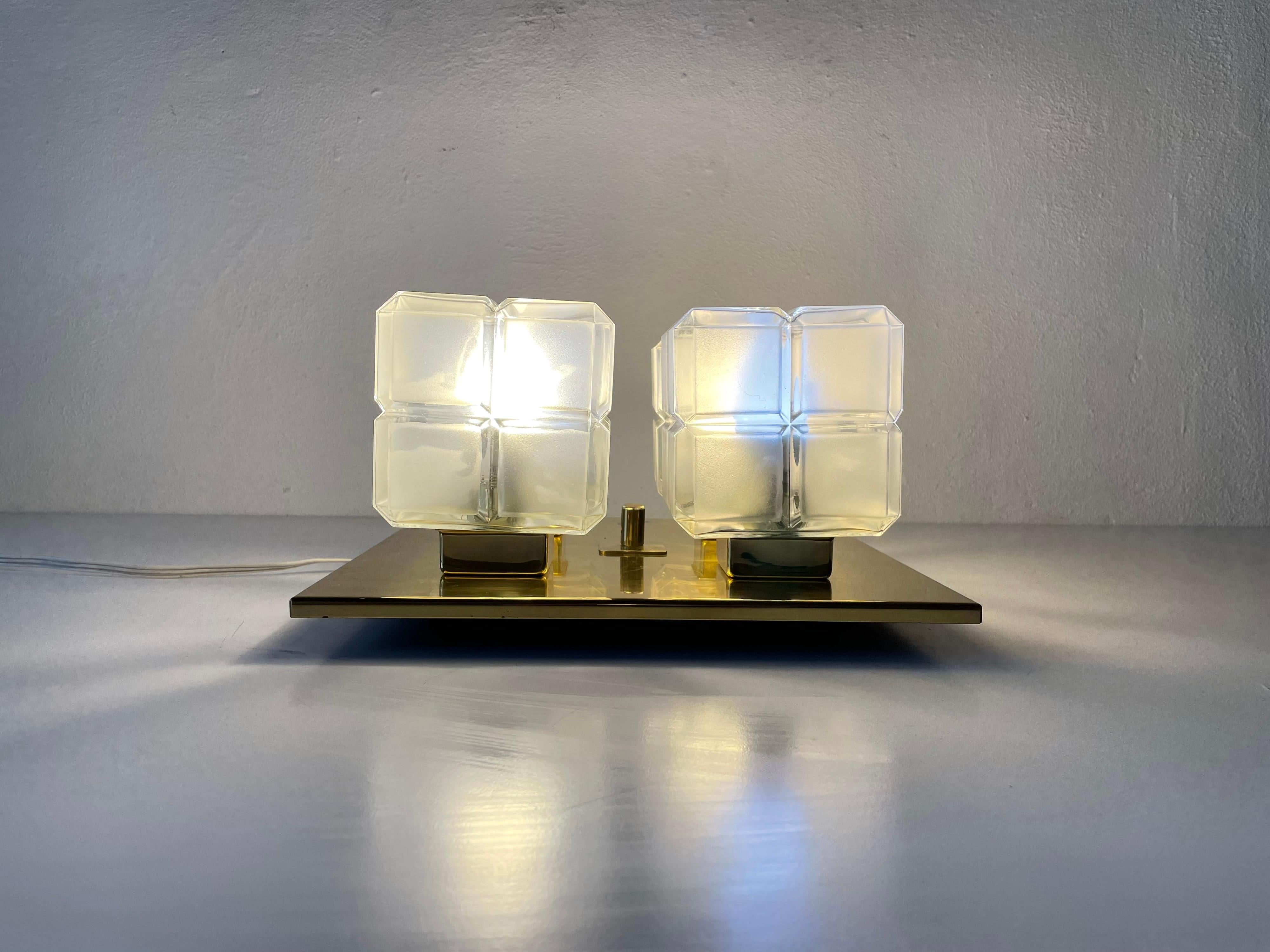 Cube Glass and Brass Flush Mount Light by Kalmar Leuchten, 1960s, Germany For Sale 10