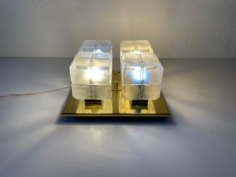 Cube Glass and Brass Flush Mount Light by Kalmar Leuchten, 1960s